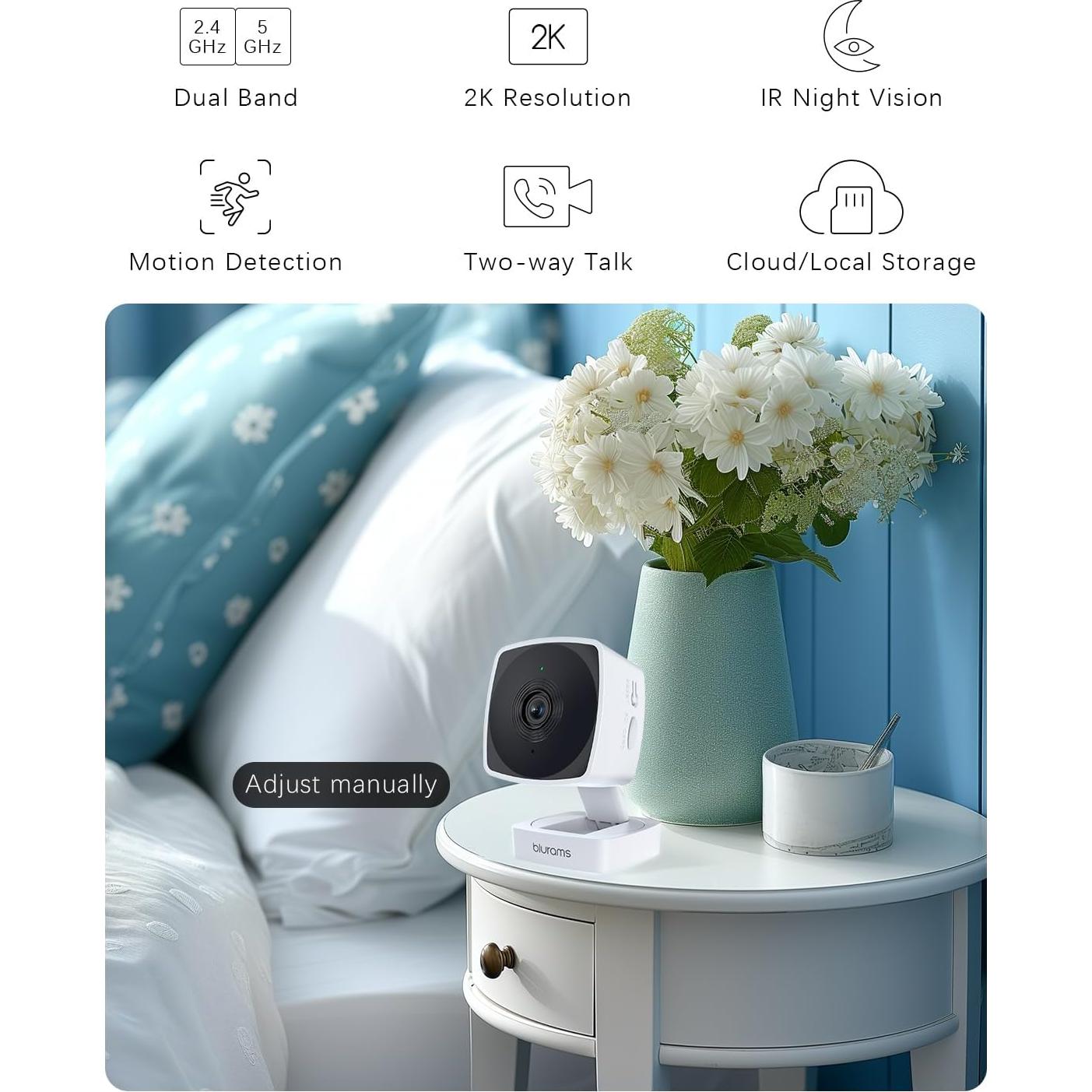 Cámara de Seguridad Interior 2K blurams - Doble Banda Wi-Fi