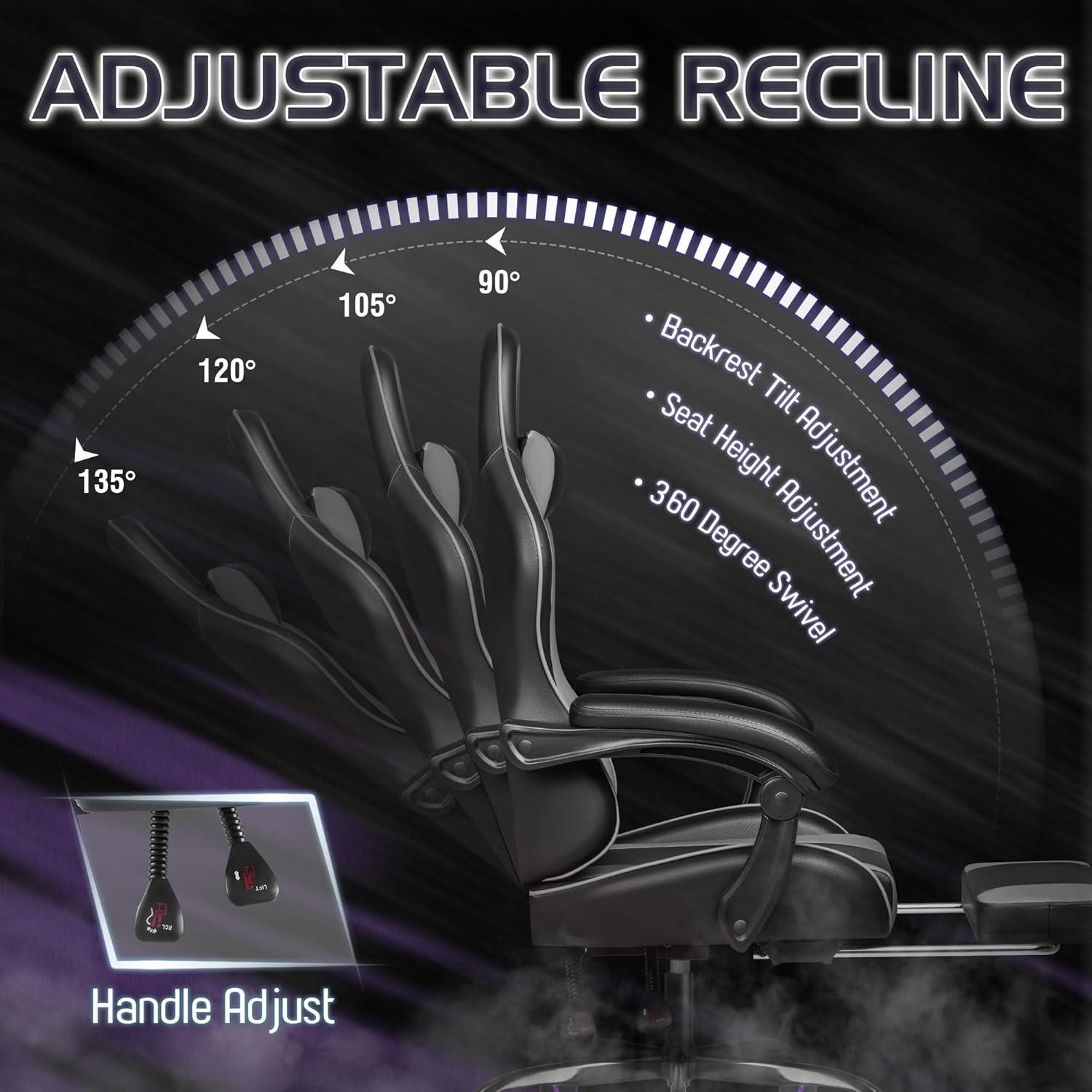 Silla de Juego Homall Gris con Reposapiés y Masaje