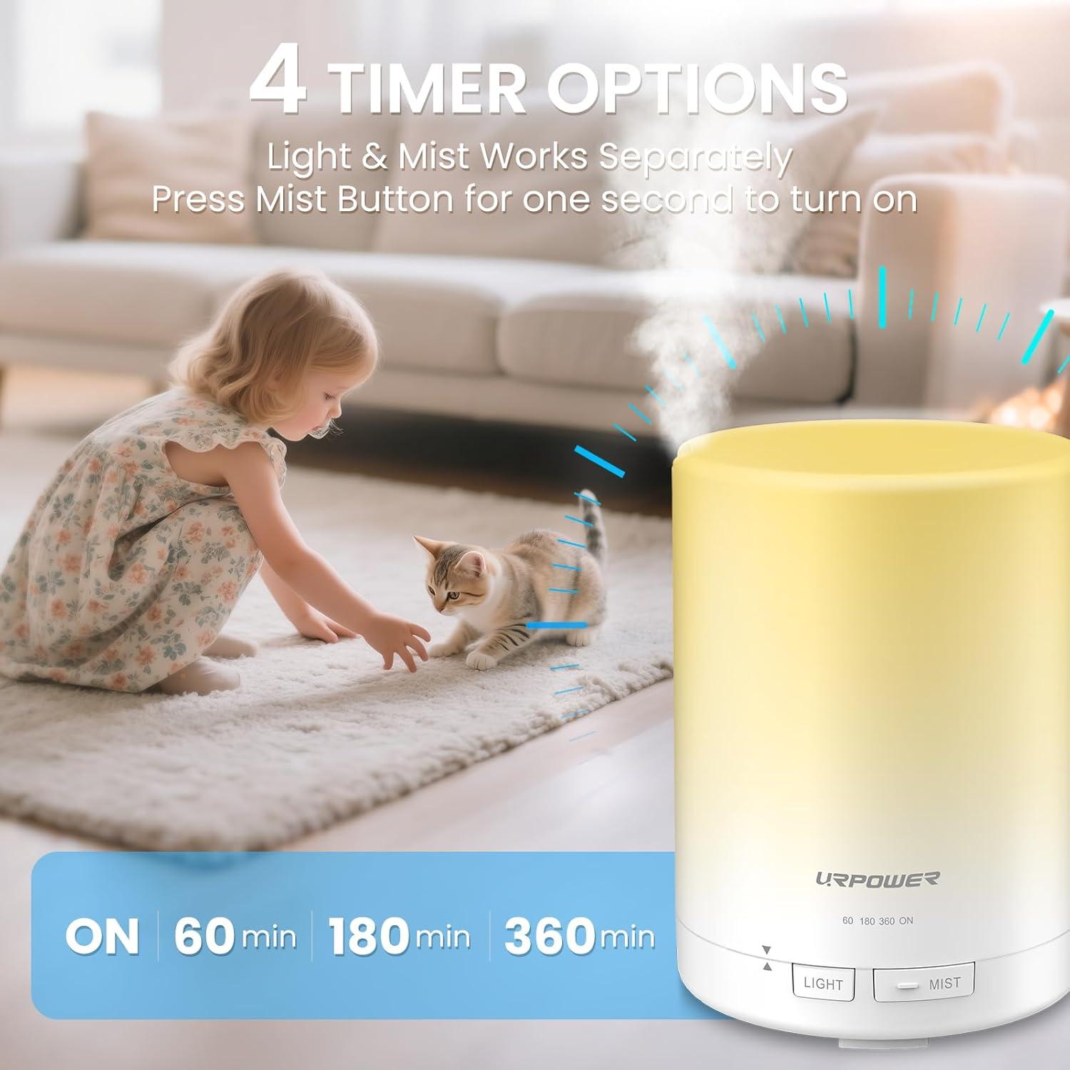 Difusor de Aromaterapia URPOWER 300ml Ultrasonico LED 7 Colores