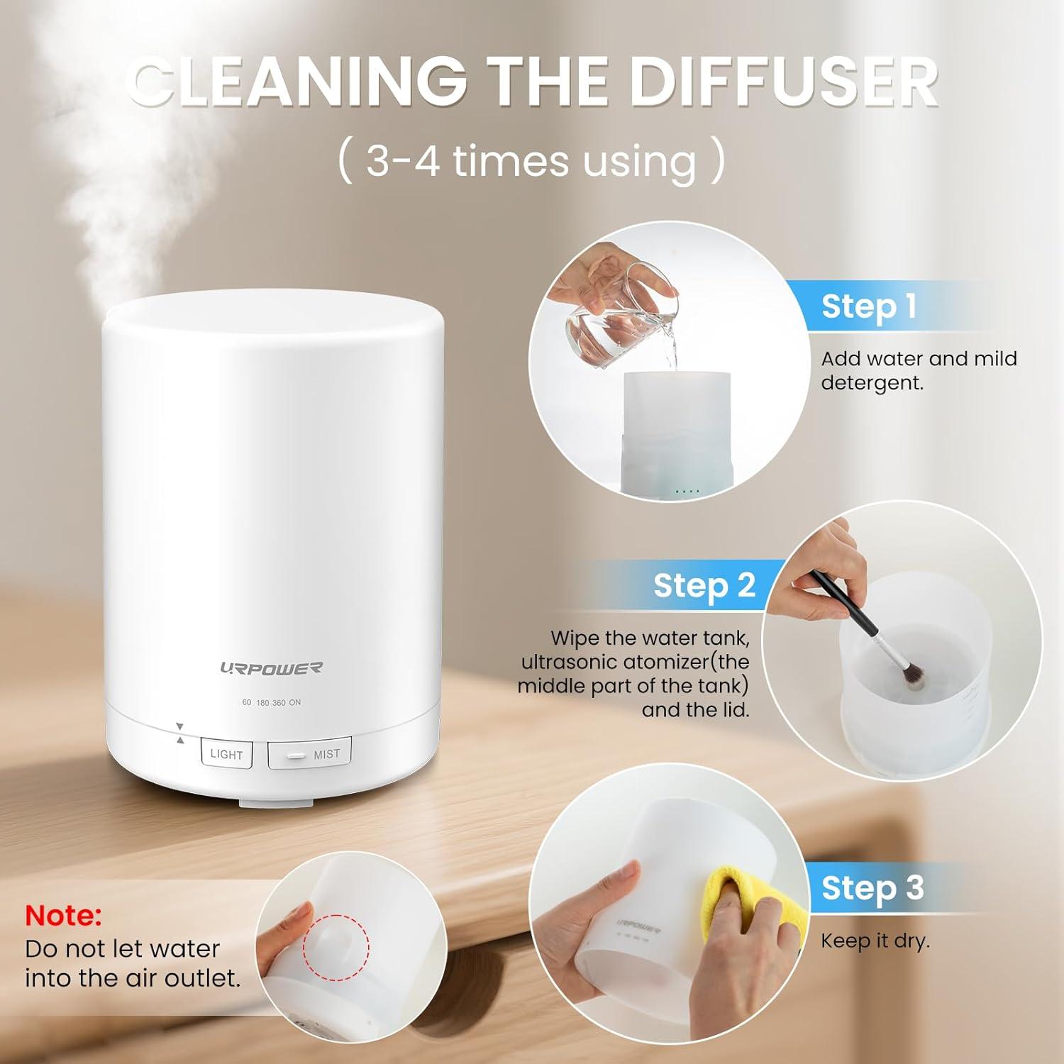 Difusor de Aromaterapia URPOWER 300ml Ultrasonico LED 7 Colores