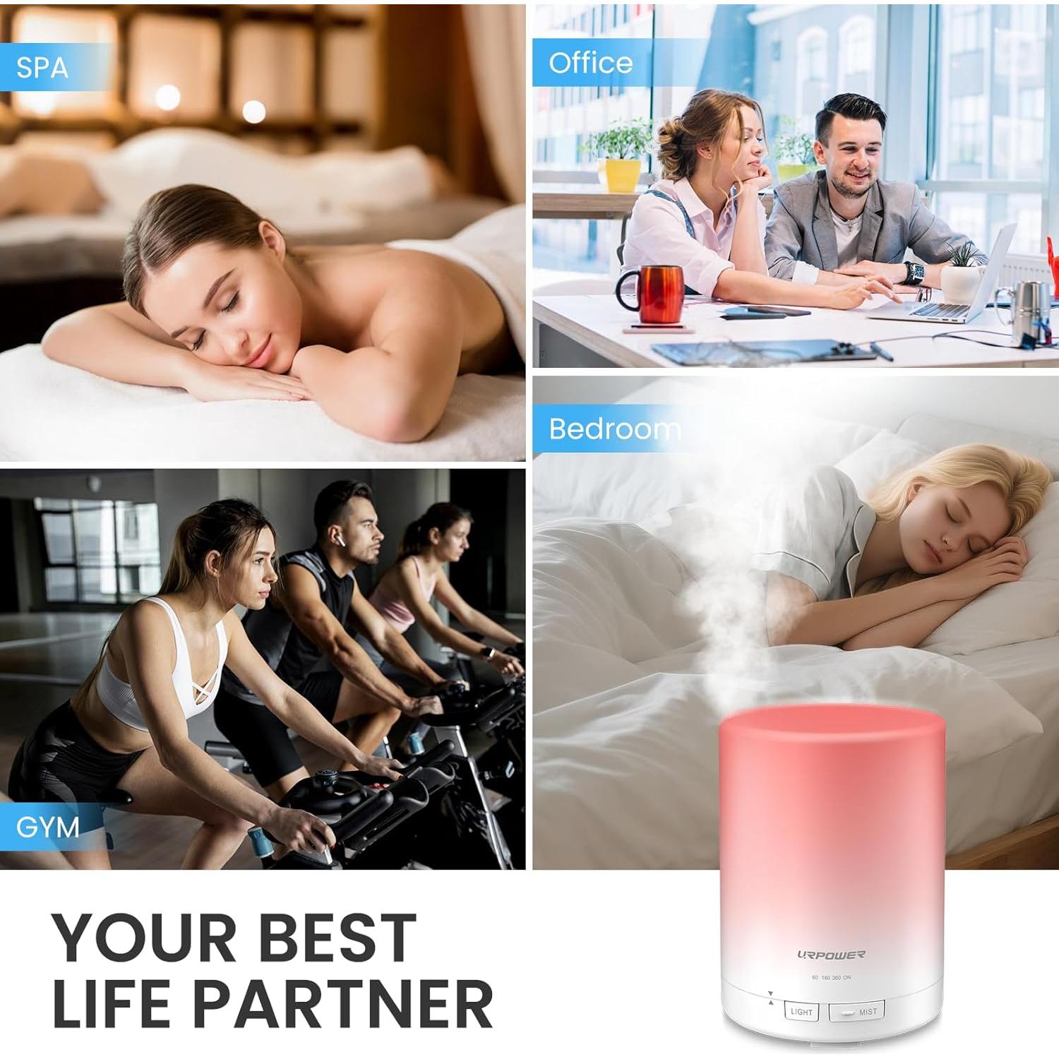 Difusor de Aromaterapia URPOWER 300ml Ultrasonico LED 7 Colores