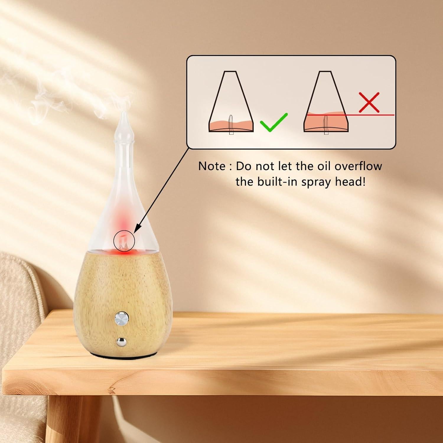 Difusor de Aceite Esencial Lychee de Vidrio y Madera 1.2W