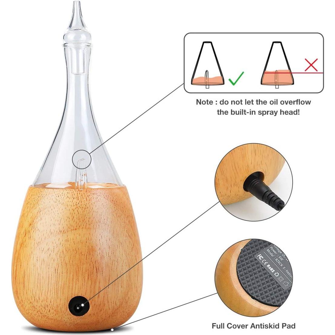 Difusor de Aceite Esencial Lychee de Vidrio y Madera 1.2W