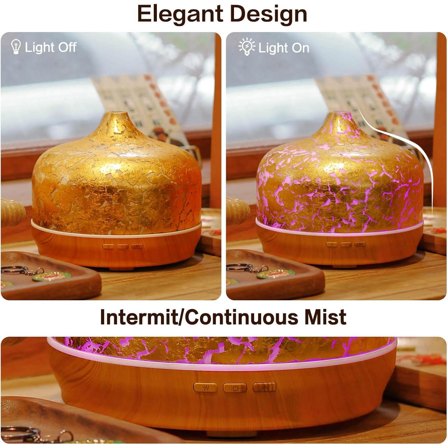 Difusor de Aceite Esencial Porseme 500ml Dorado Ultrasónico