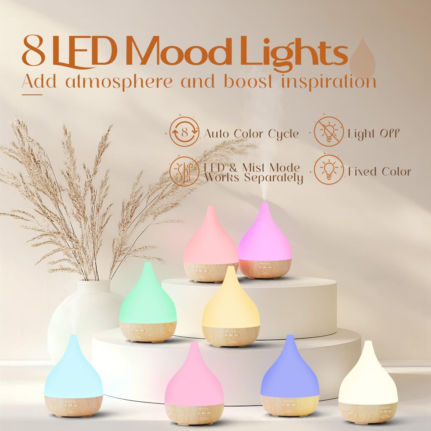 Difusor de Aceite Esencial SNOWSEN 350ml con Luz LED y Temporizador