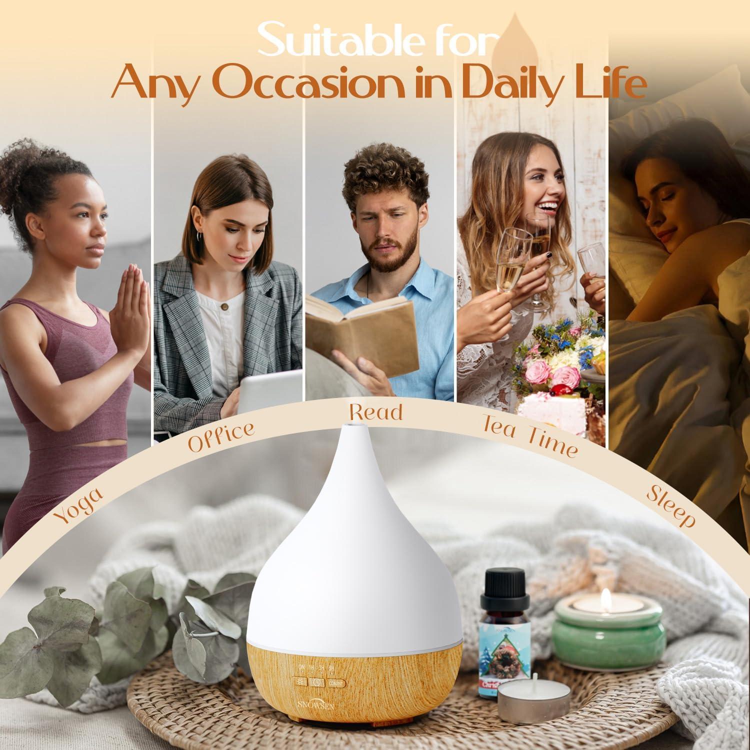Difusor de Aceite Esencial SNOWSEN 350ml con Luz LED y Temporizador