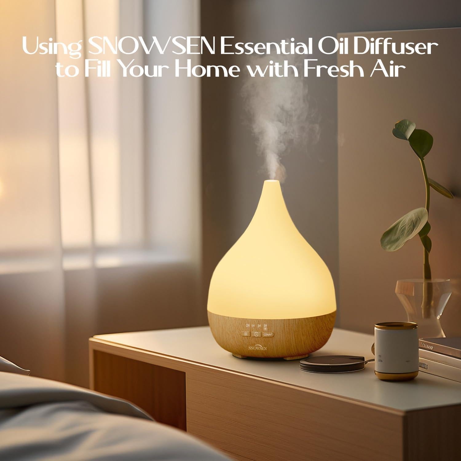 Difusor de Aceite Esencial SNOWSEN 350ml con Luz LED y Temporizador