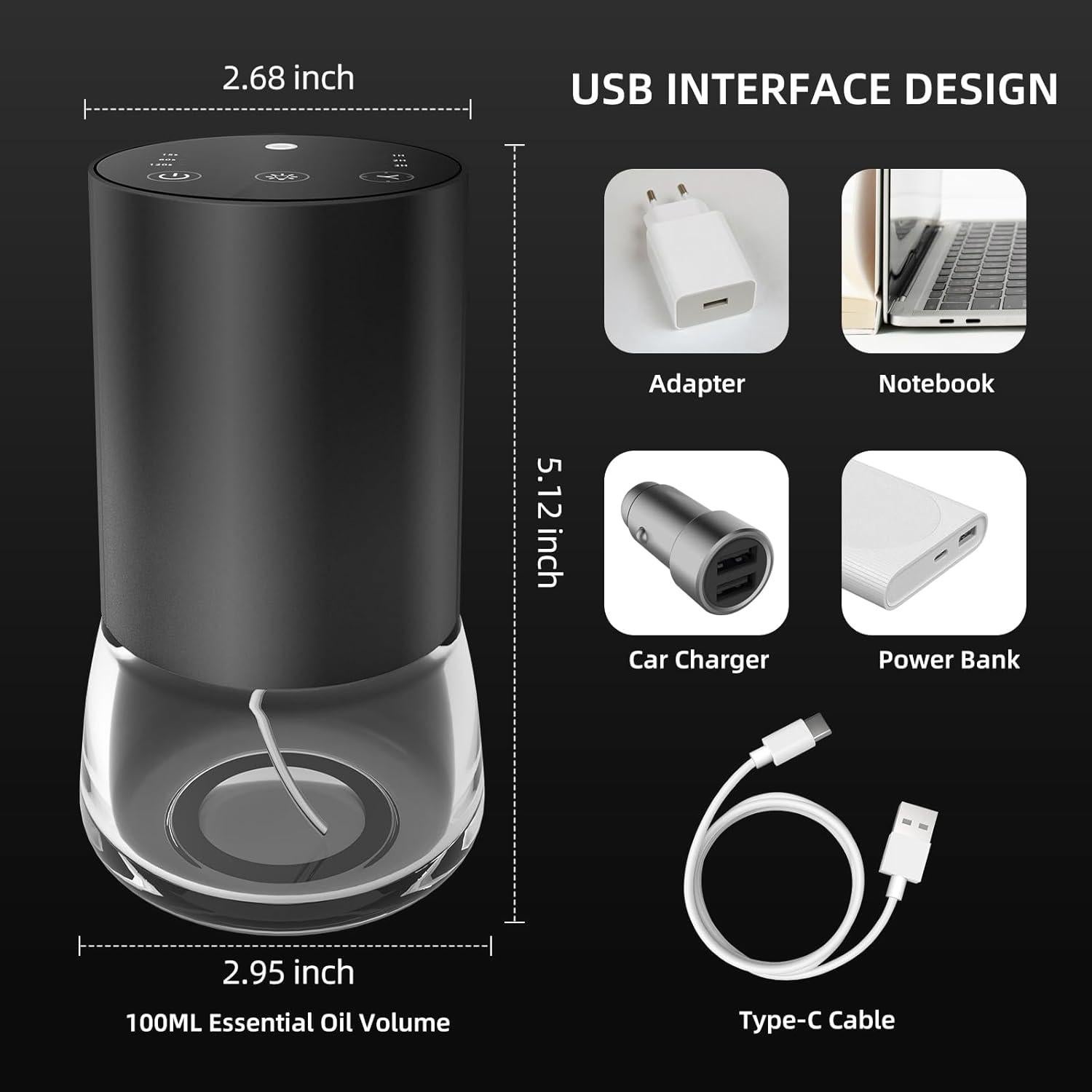 Difusor de Aceite Esencial Sin Agua KONCHILE E30 100ML Batería