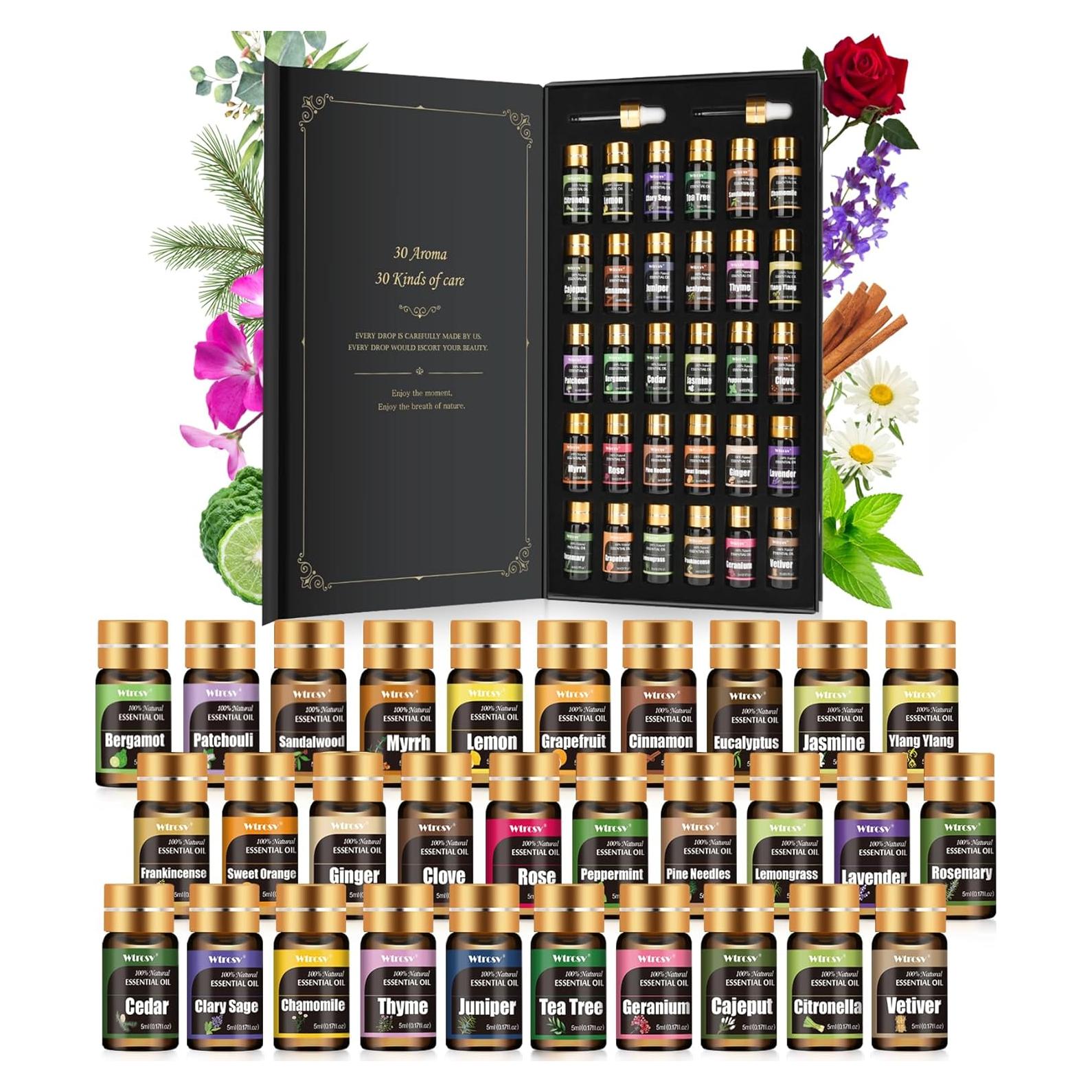 Juego de 30 Aceites Esenciales Wtrcsv para Aromaterapia 5 ml