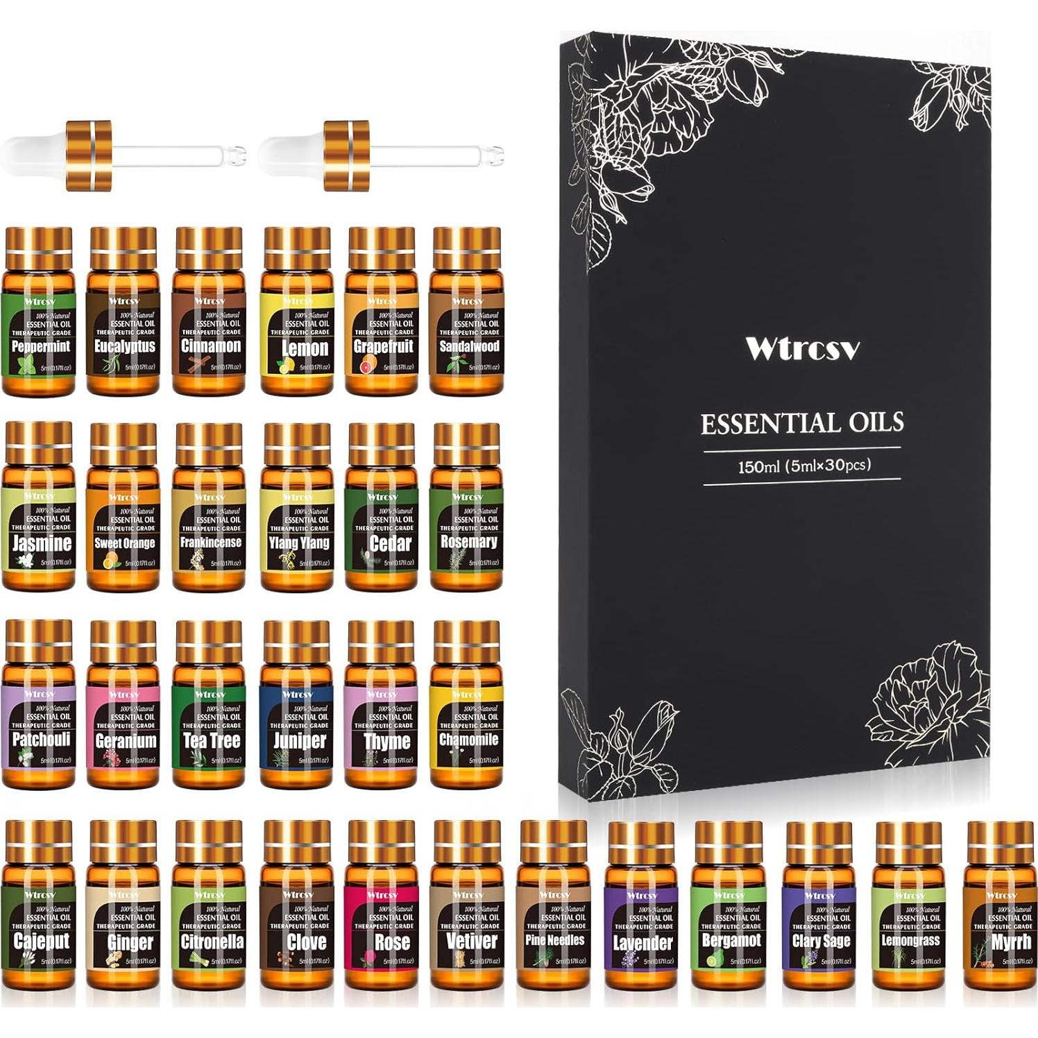 Juego de 30 Aceites Esenciales Wtrcsv para Aromaterapia 5 ml