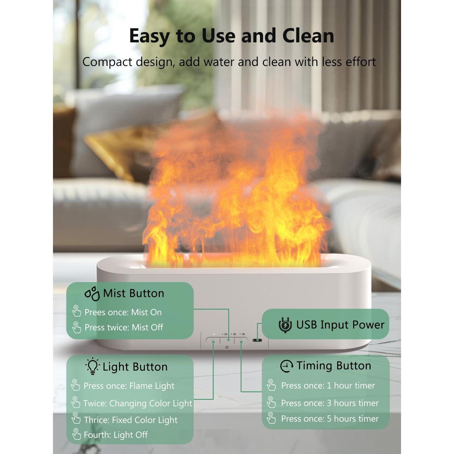 Difusor de Llama PIZAY 180ml Humidificador Aromaterapia Negro