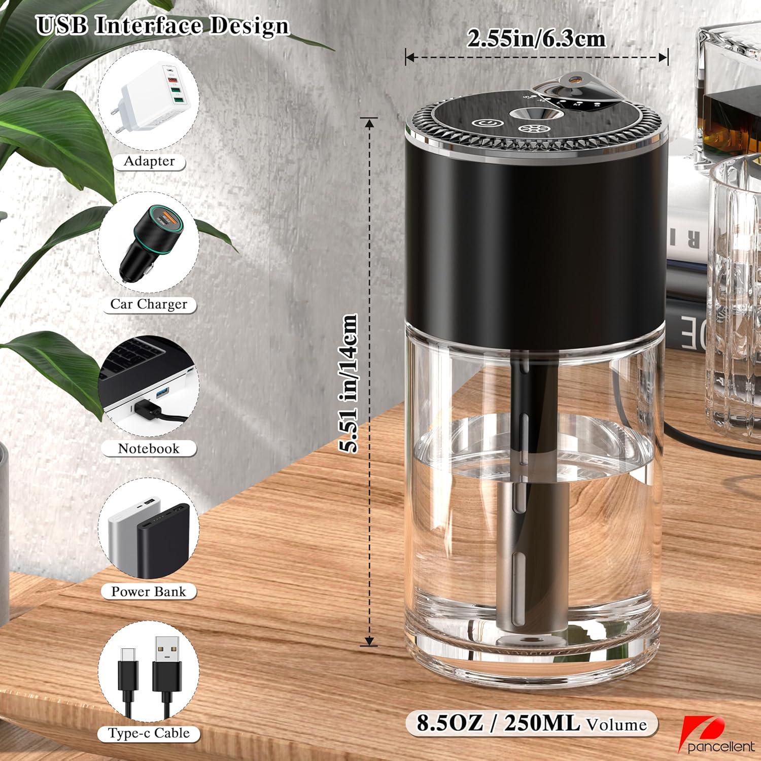 Difusor de Aceite Esencial Pancellent 250ml Negro con Luz