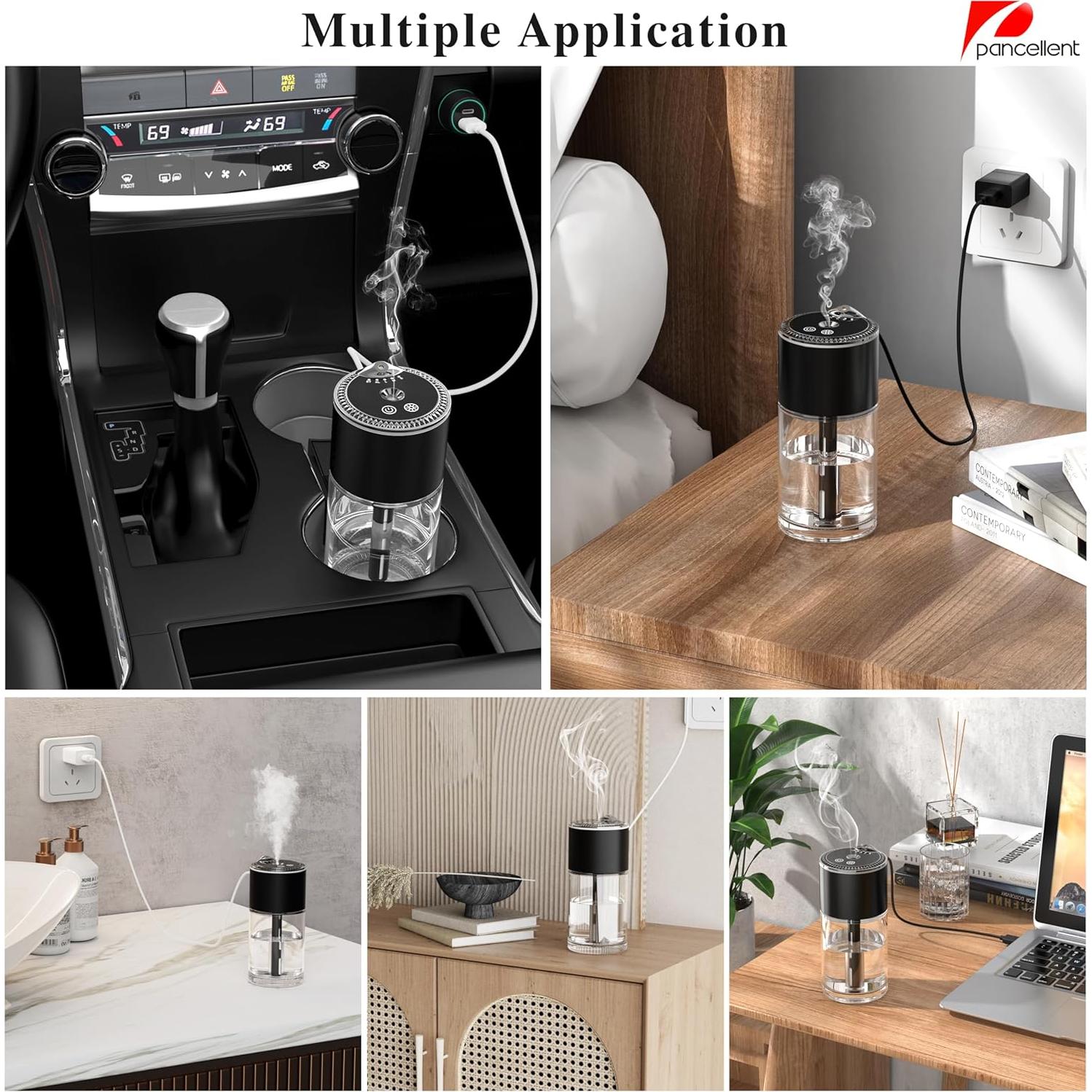 Difusor de Aceite Esencial Pancellent 250ml Negro con Luz