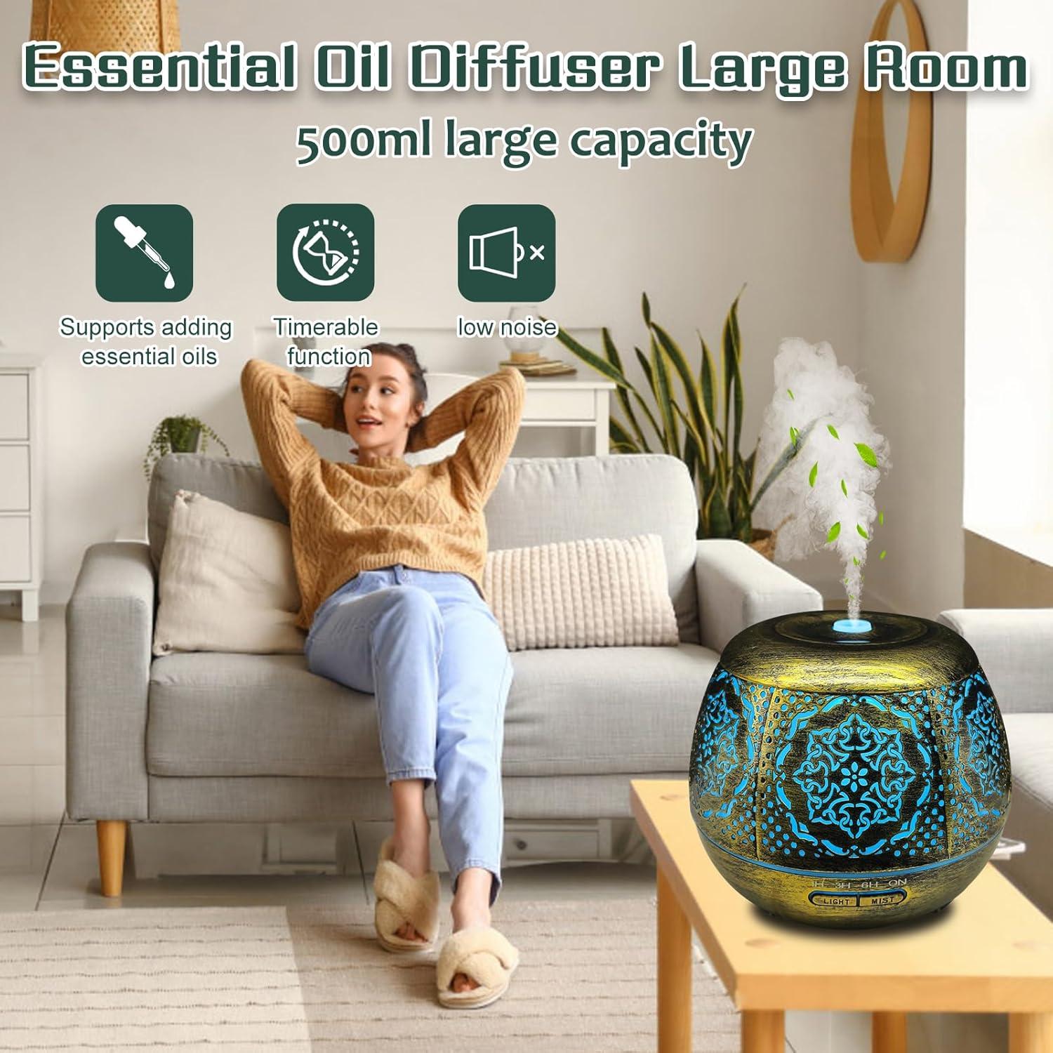 Difusor de Aceite Esencial Elcxsla 500ml con 7 Luces LED