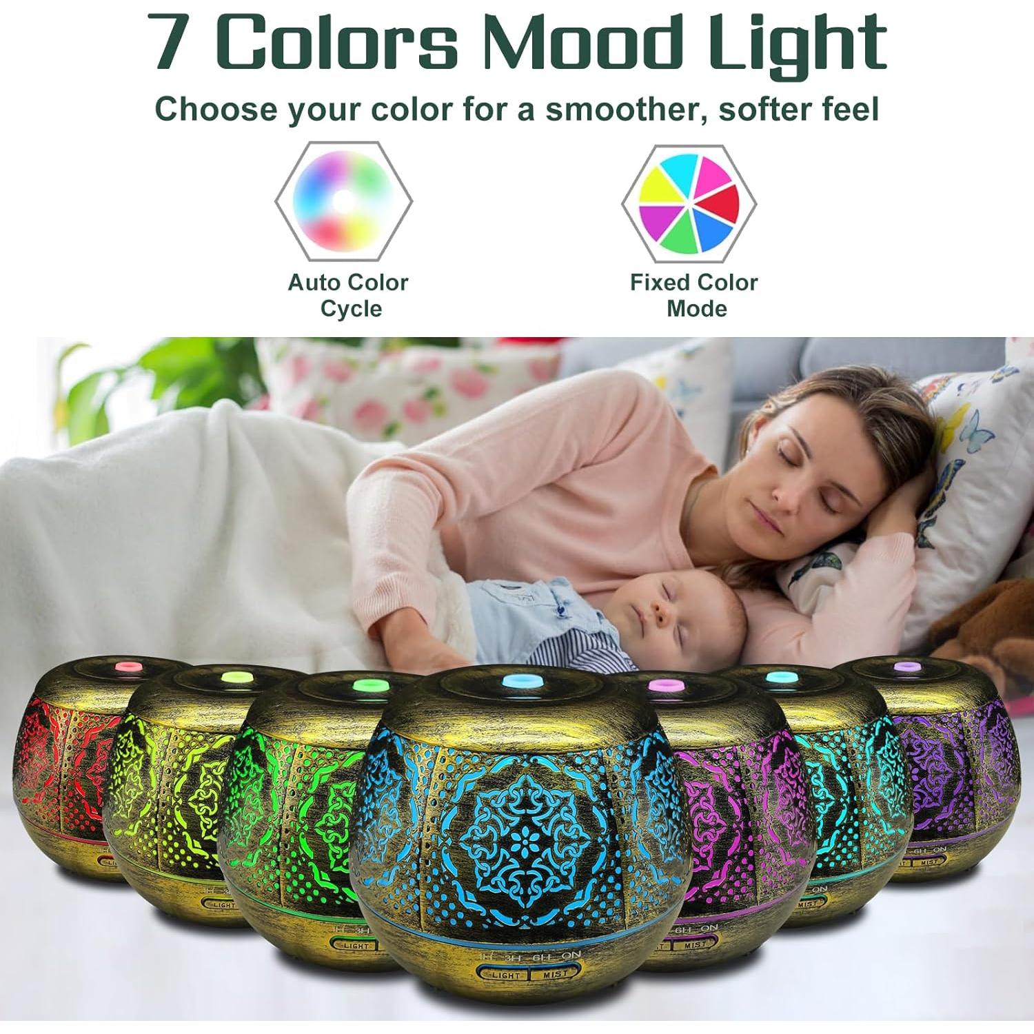 Difusor de Aceite Esencial Elcxsla 500ml con 7 Luces LED