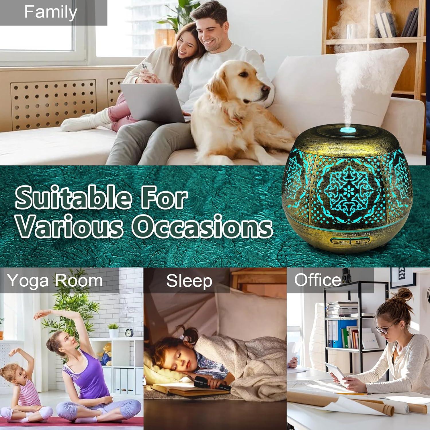 Difusor de Aceite Esencial Elcxsla 500ml con 7 Luces LED