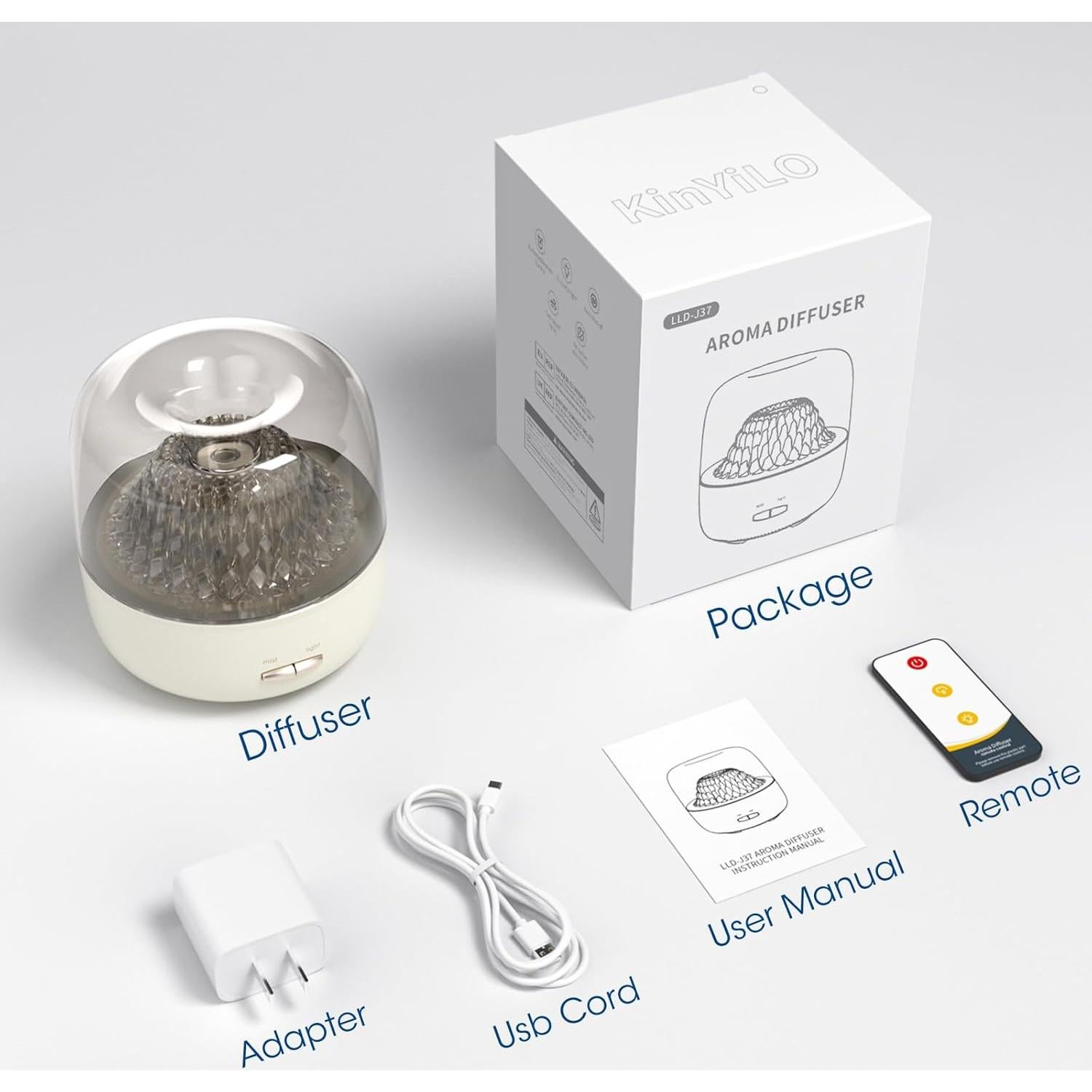 Difusor de Aceite Esencial KinYiLO 200ml Aromaterapia Blanco