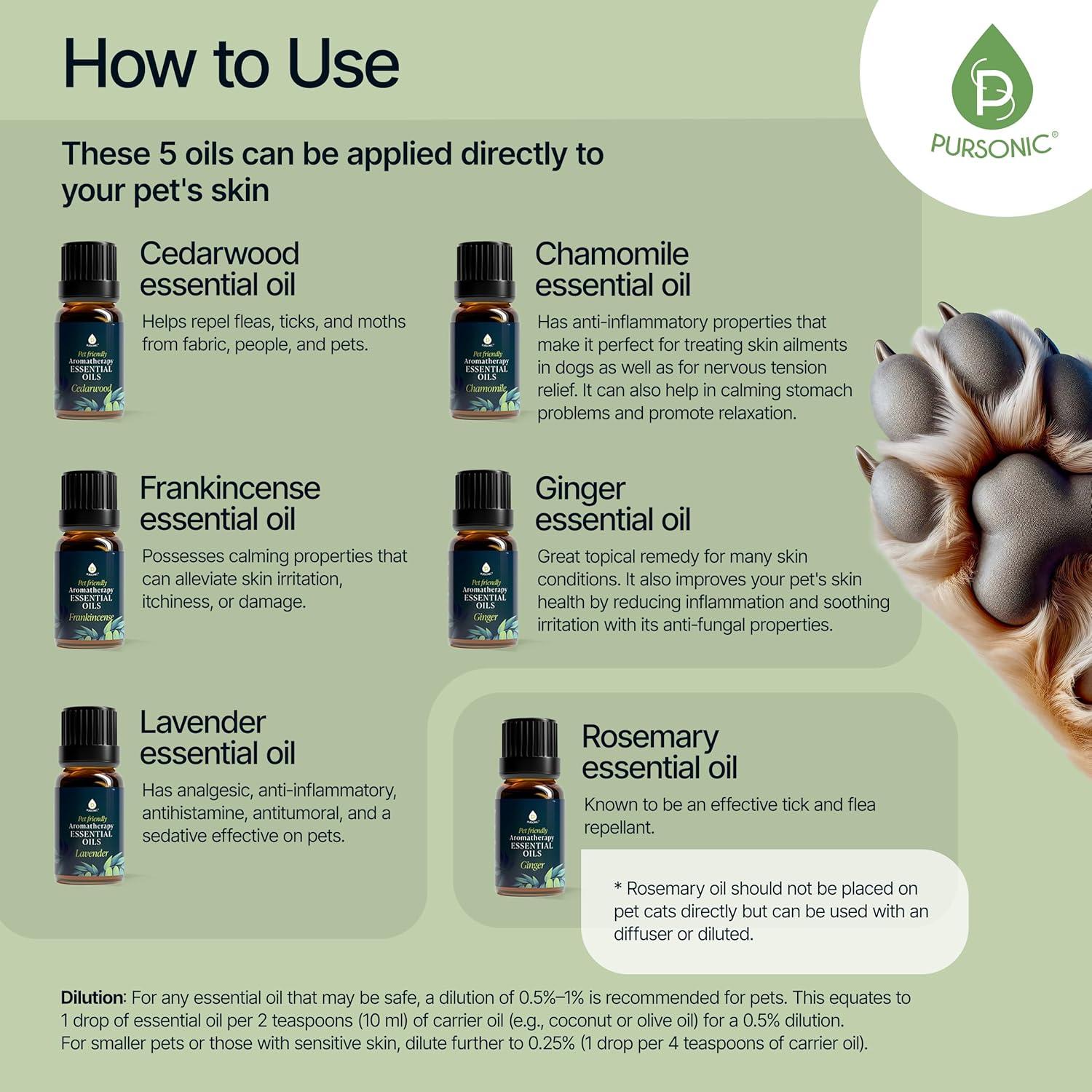 Aceites Esenciales Aromaterapia para Mascotas PURSONIC 6 Unidades