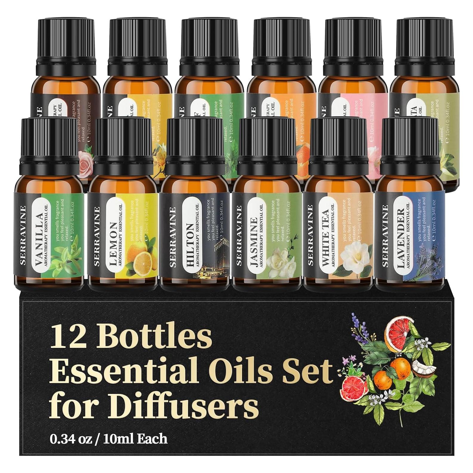 Set de 12 Aceites Esenciales Naturales Serravine para Difusores