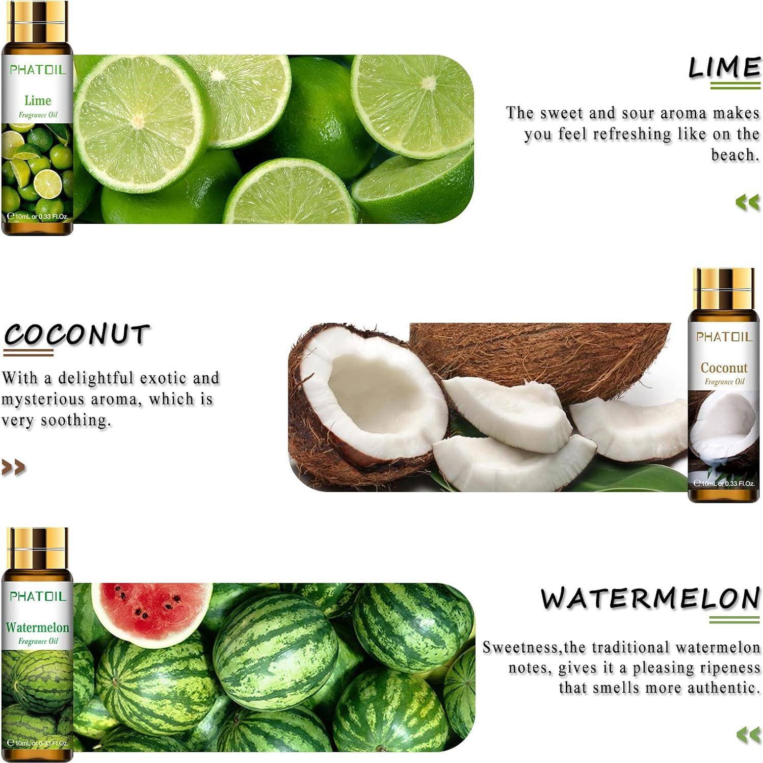 Set de 9 Aceites Esenciales Frutales PHATOIL 10ml para Aromaterapia