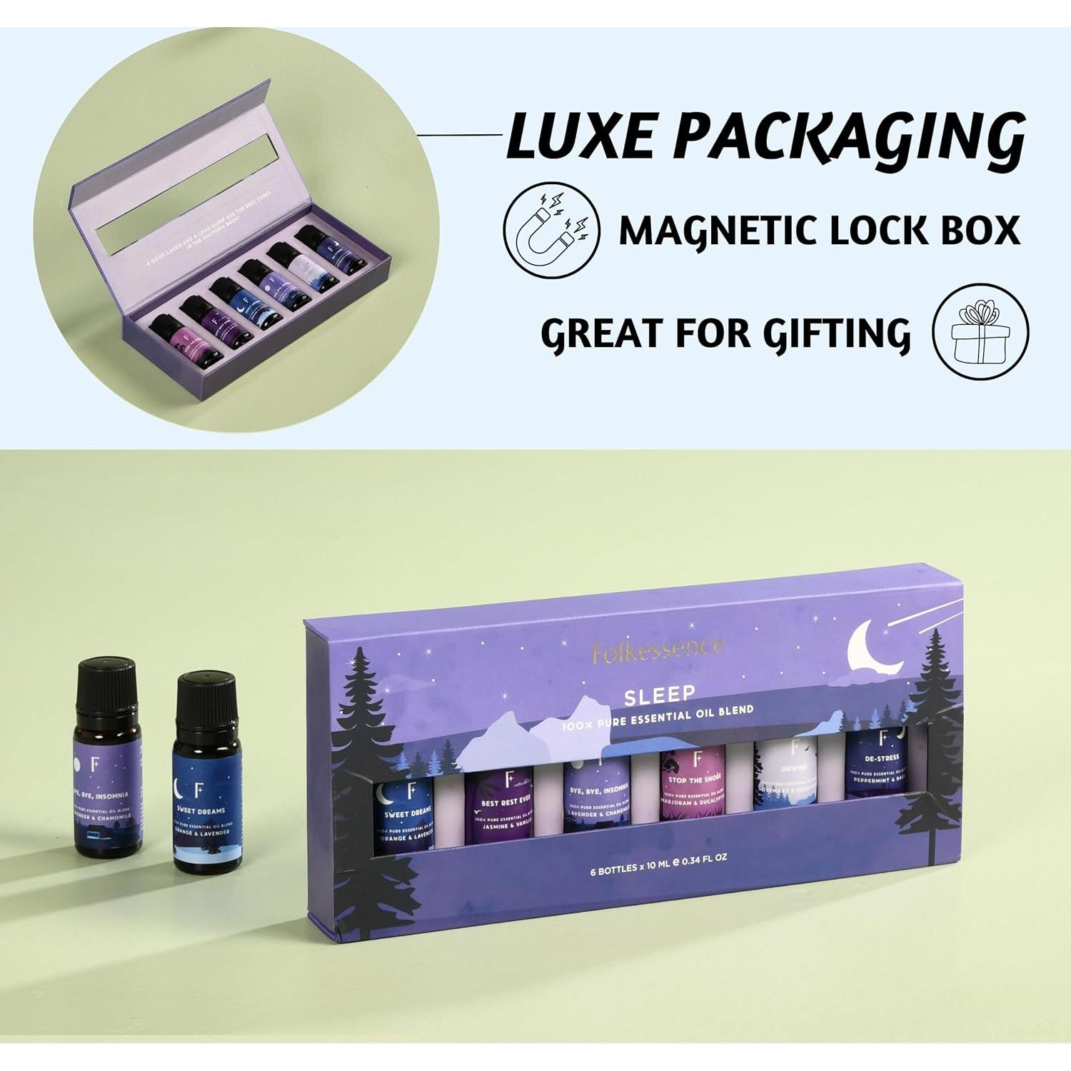 Folkulture Sleep Essential Oils Set for Christmas | Set of 6 Pure Christmas Essential Oils for Diffusers for Home | Lavender, Rosemary & Peppermint | Essential Oils for Relaxation Gifts for Her