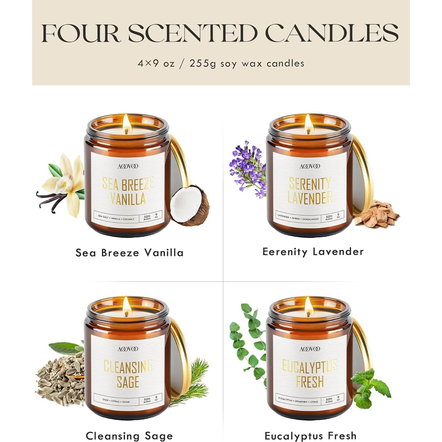 Set de 4 Velas Aromáticas AOOVOO - Cera de Soja 1021 g