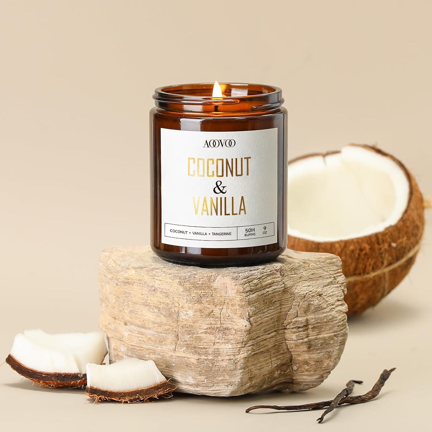 Vela Aromática de Coco y Vainilla AOOVOO 255 g - Cera de Soja