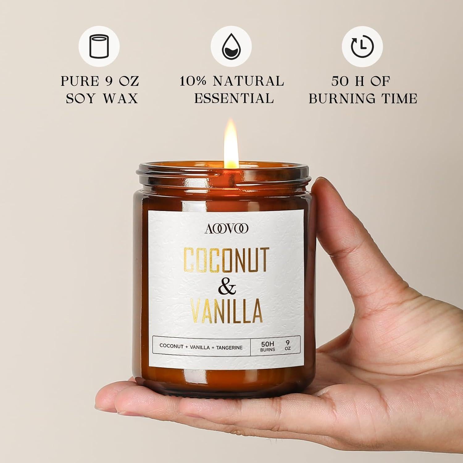 Vela Aromática de Coco y Vainilla AOOVOO 255 g - Cera de Soja