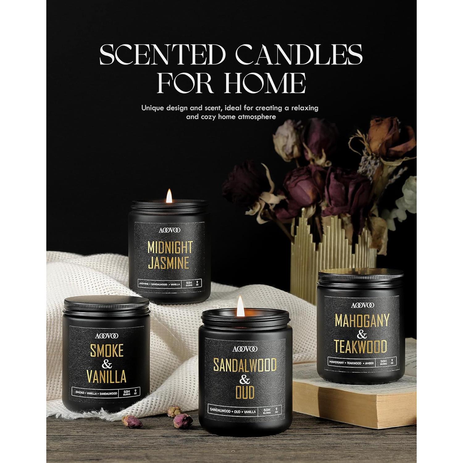 Set de Velas Aromáticas AOOVOO para Hombres - 4 Fragancias 1021g