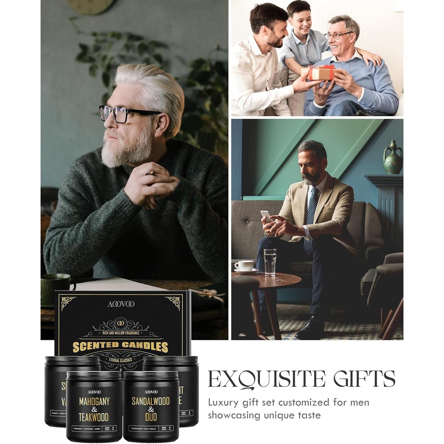 Set de Velas Aromáticas AOOVOO para Hombres - 4 Fragancias 1021g