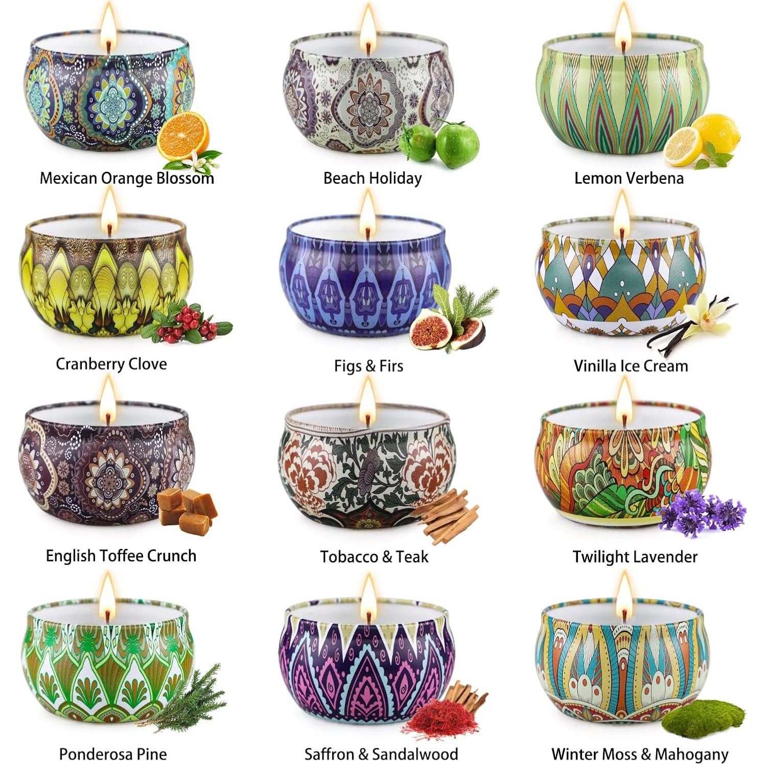 Juego de Velas Aromáticas LAJDL - 12 Fragancias de Soja