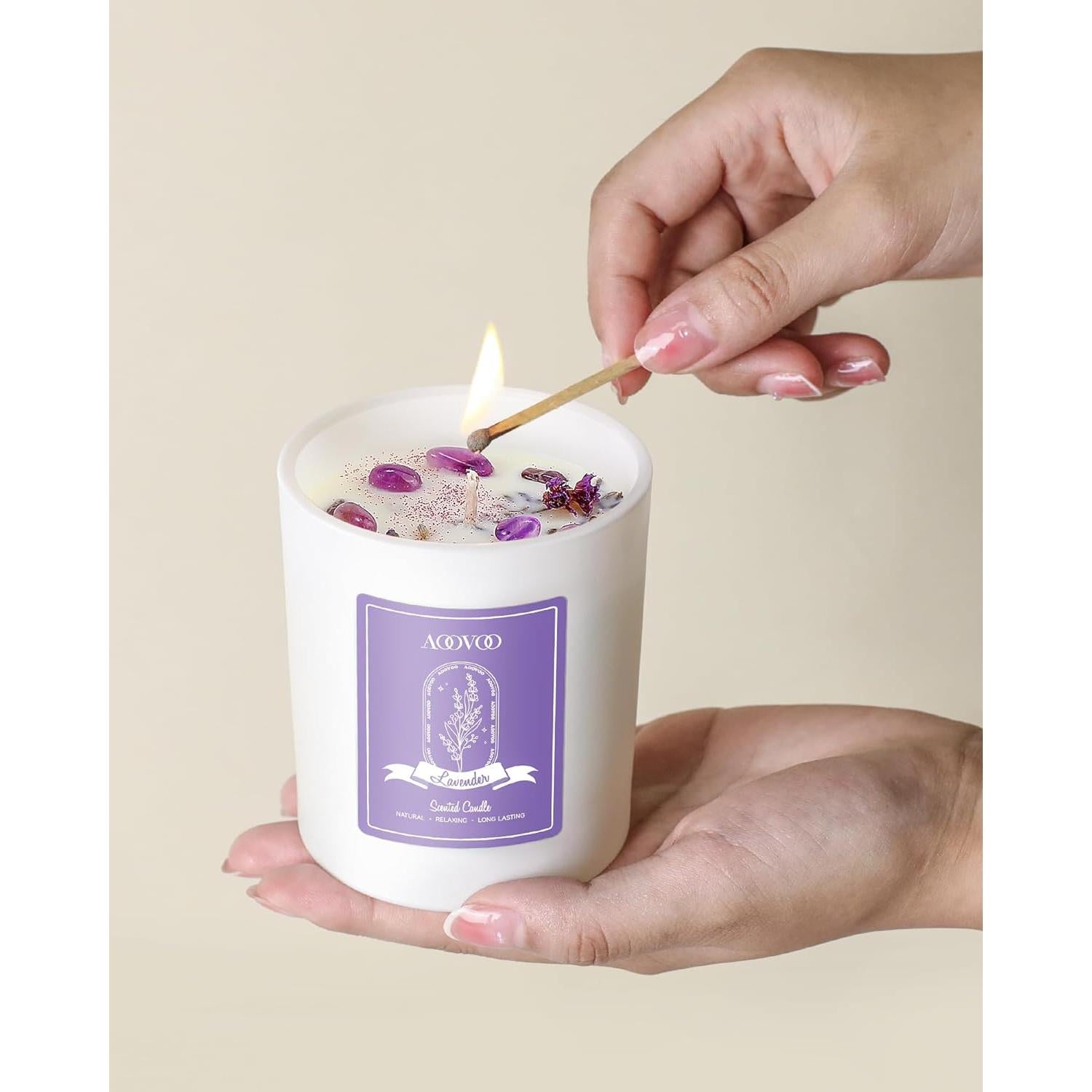 Vela Aromática de Lavanda AOOVOO 10oz con Cristales