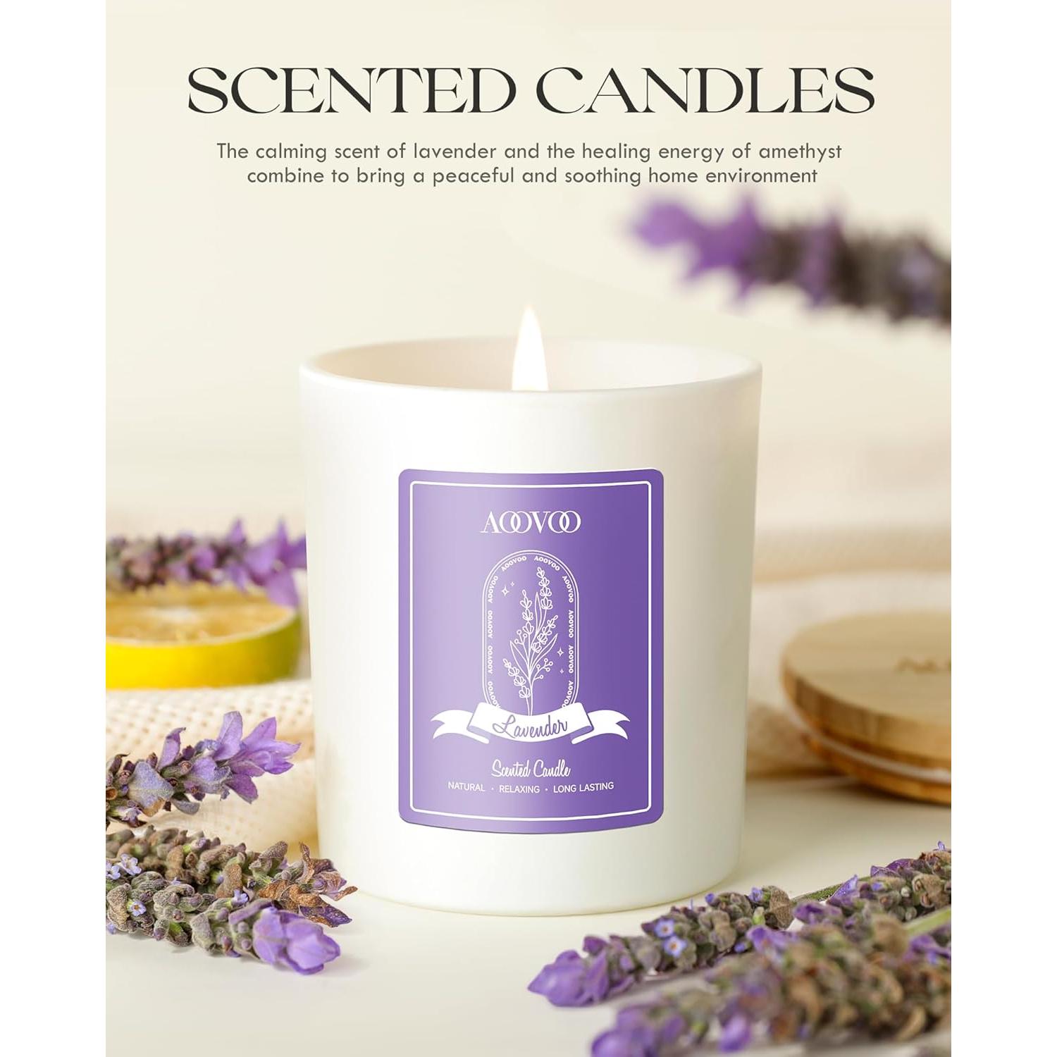 Vela Aromática de Lavanda AOOVOO 10oz con Cristales