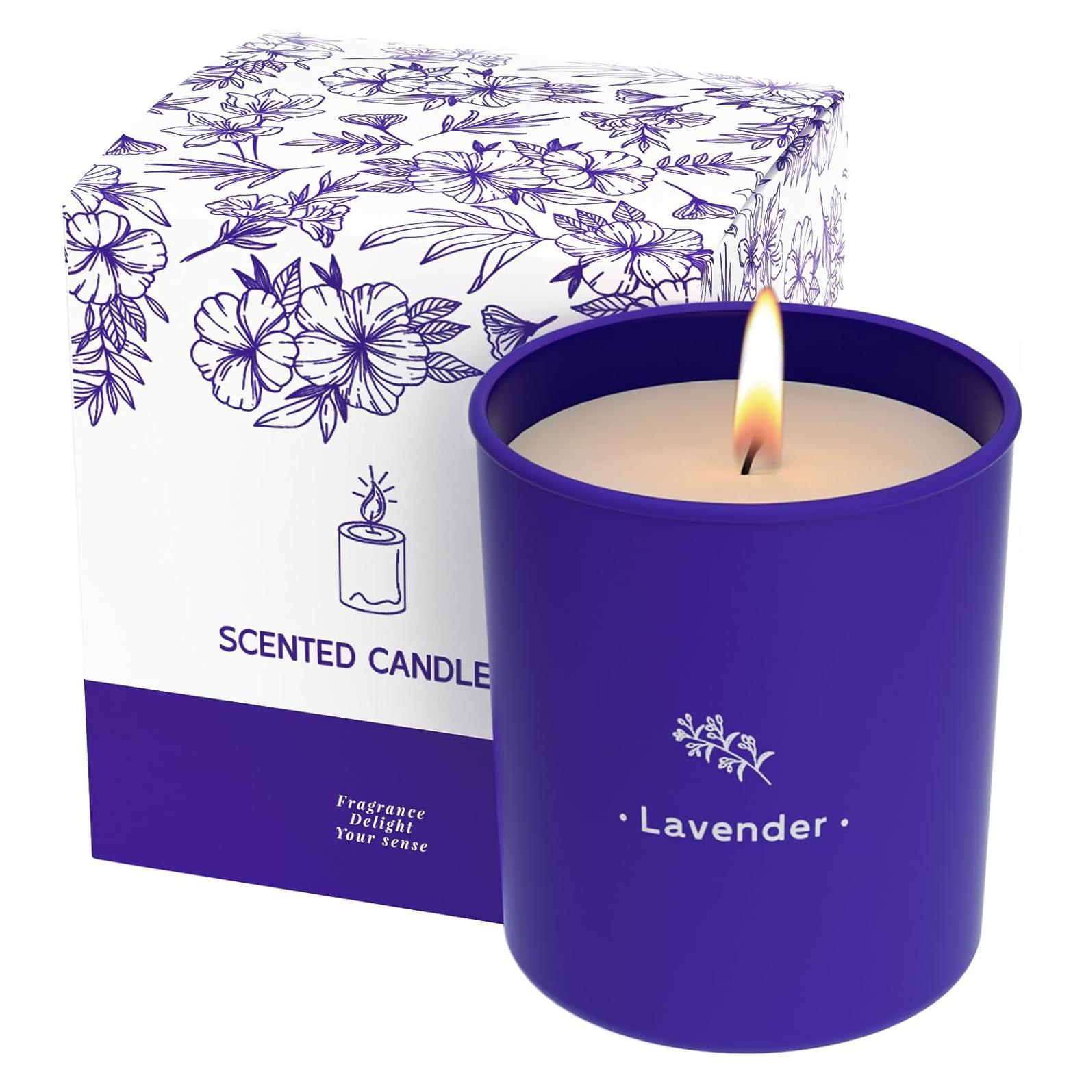 Vela Aromática de Lavanda TranquilBliss 227g en Tarro Morado