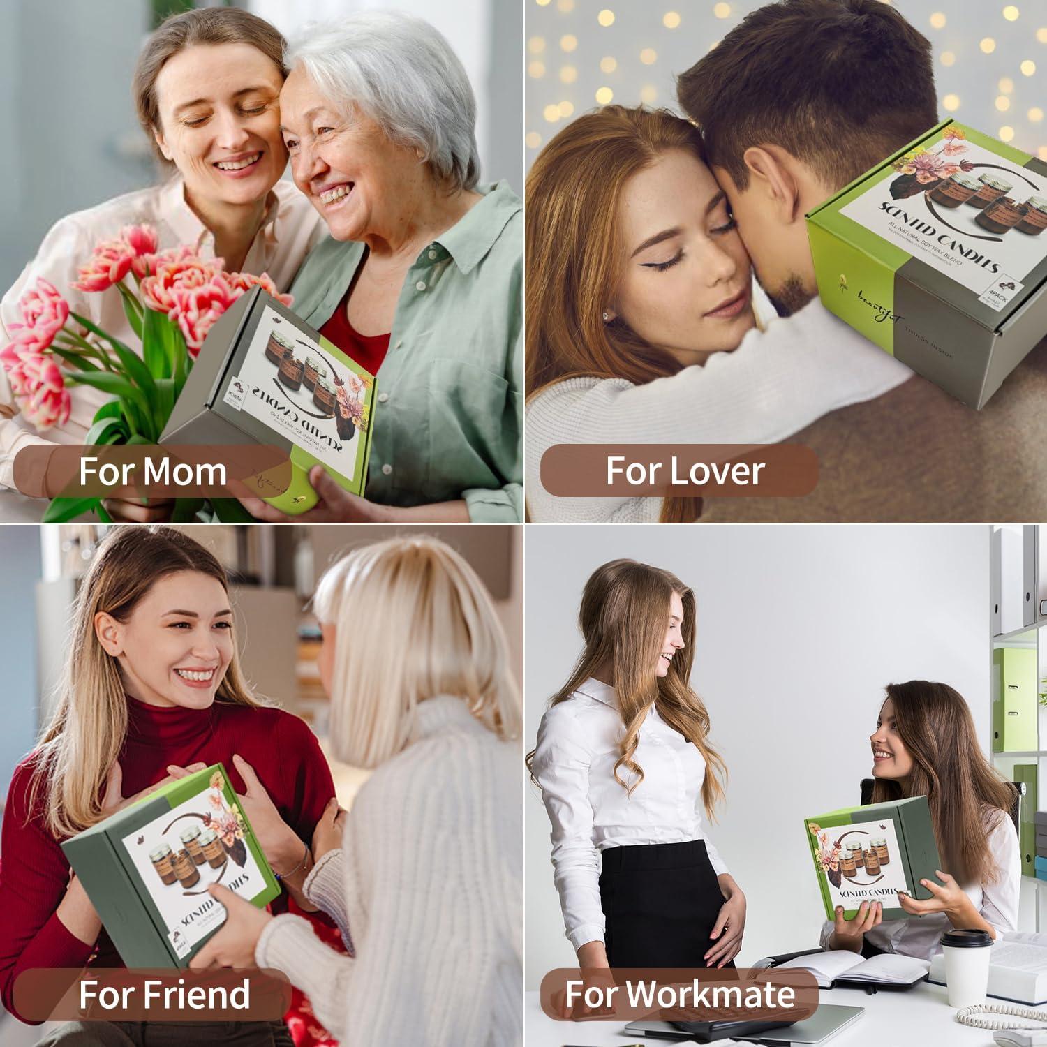 Set de 4 Velas Aromáticas de Soja FKJOL - Lavanda, Sándalo, Ámbar