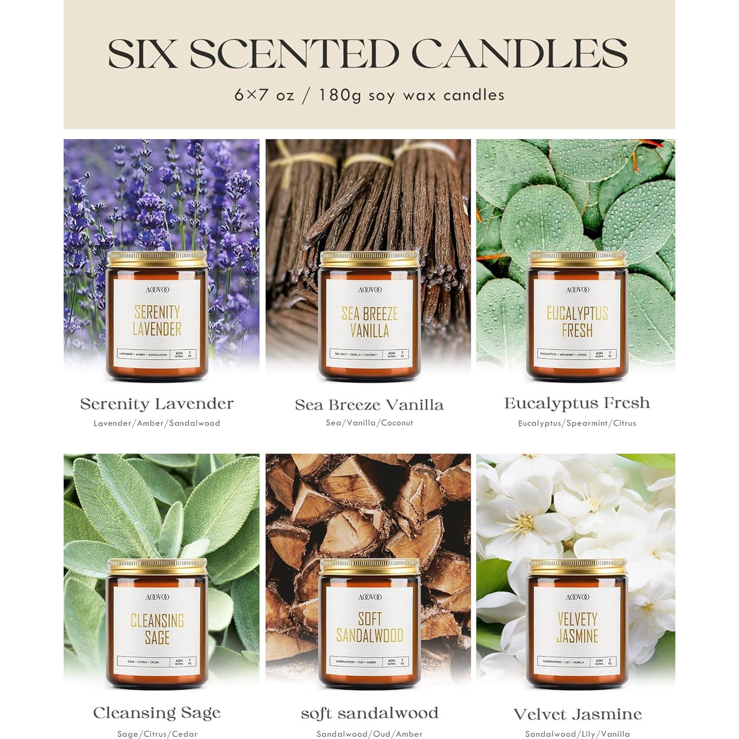 Conjunto de 6 Velas Aromáticas AOOVOO de Cera de Soja