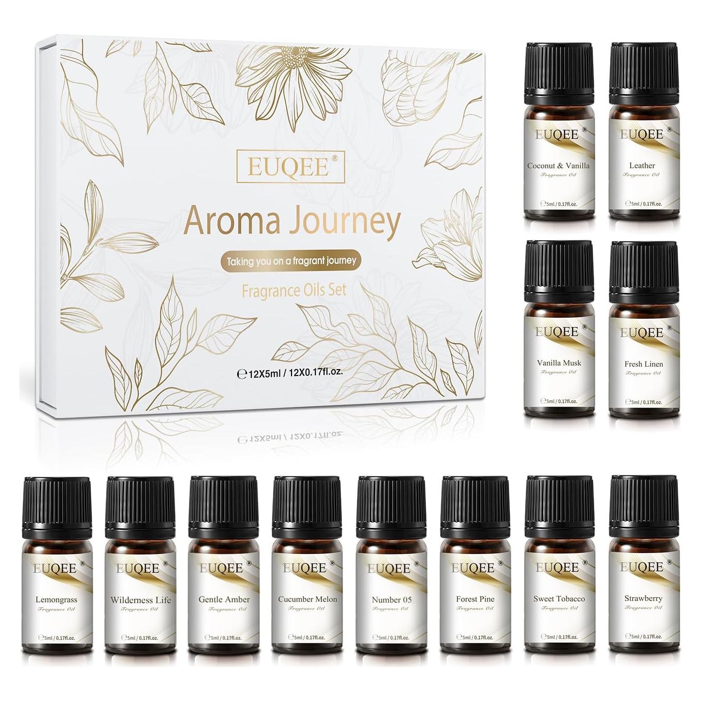 Juego de 12 Aceites Aromáticos EUQEE para Difusor - Regalo