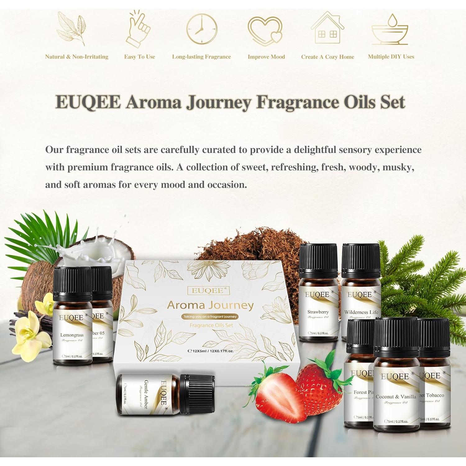 Juego de 12 Aceites Aromáticos EUQEE para Difusor - Regalo