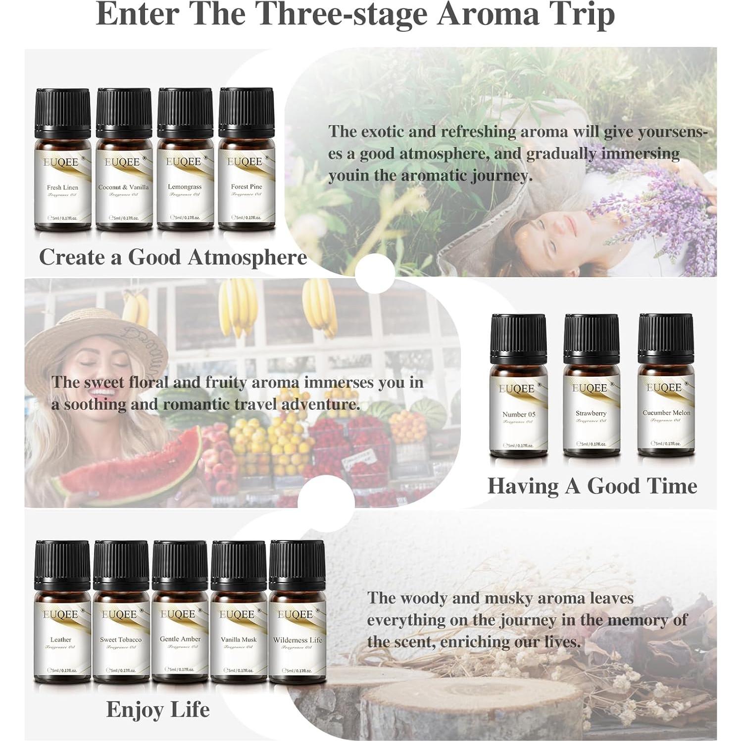 Juego de 12 Aceites Aromáticos EUQEE para Difusor - Regalo