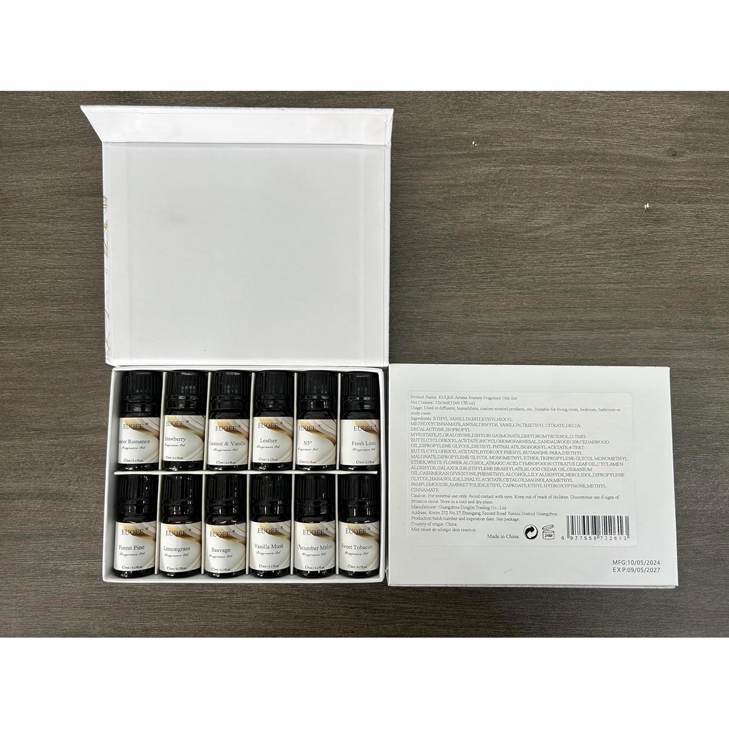 Juego de 12 Aceites Aromáticos EUQEE para Difusor - Regalo