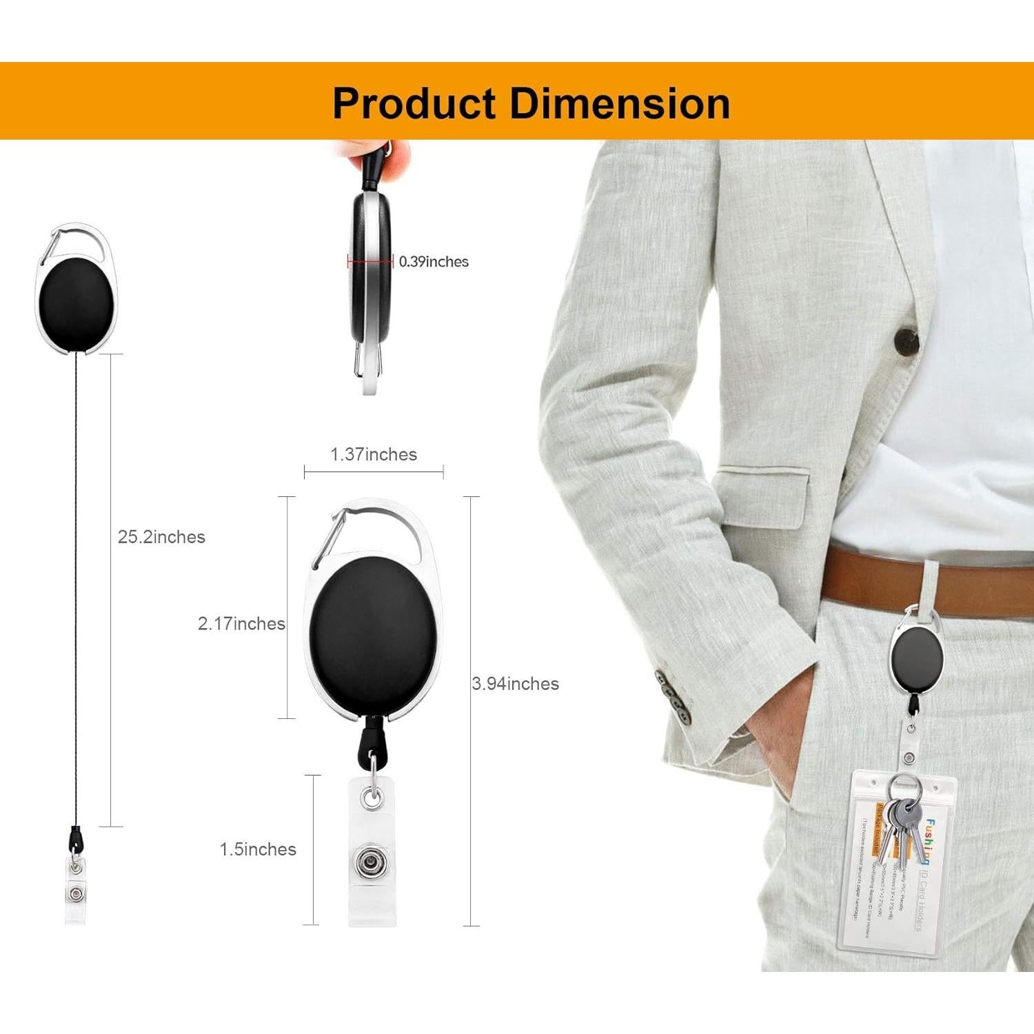 Fushing 20 Sujetadores Identificación Retráctiles Clip Negro