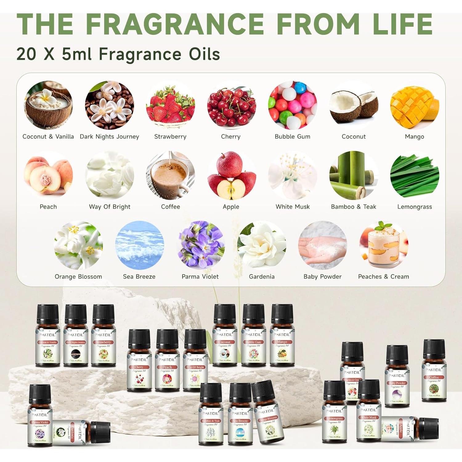 Juego de 20 Aceites Aromáticos Premium PHATOIL 5ML Coco y Más