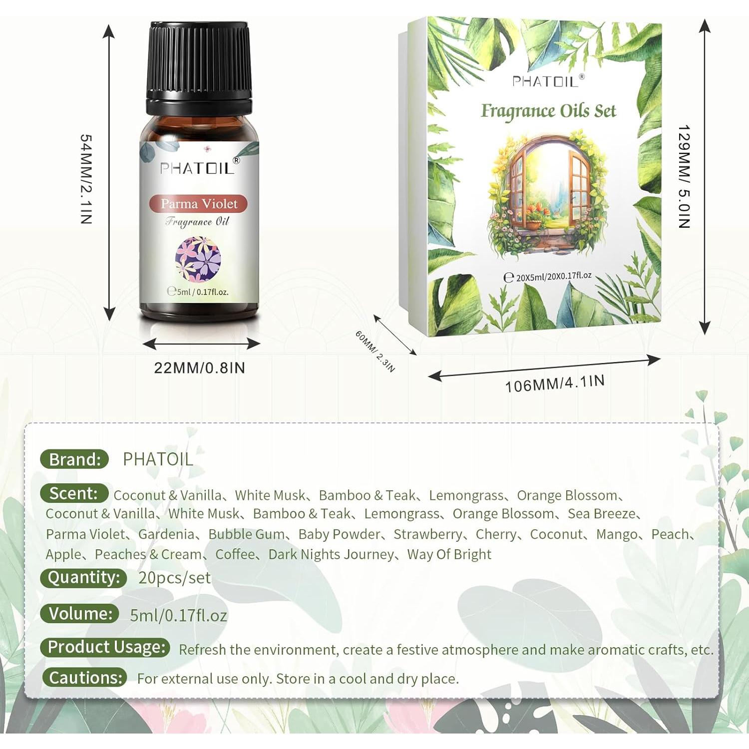 Juego de 20 Aceites Aromáticos Premium PHATOIL 5ML Coco y Más