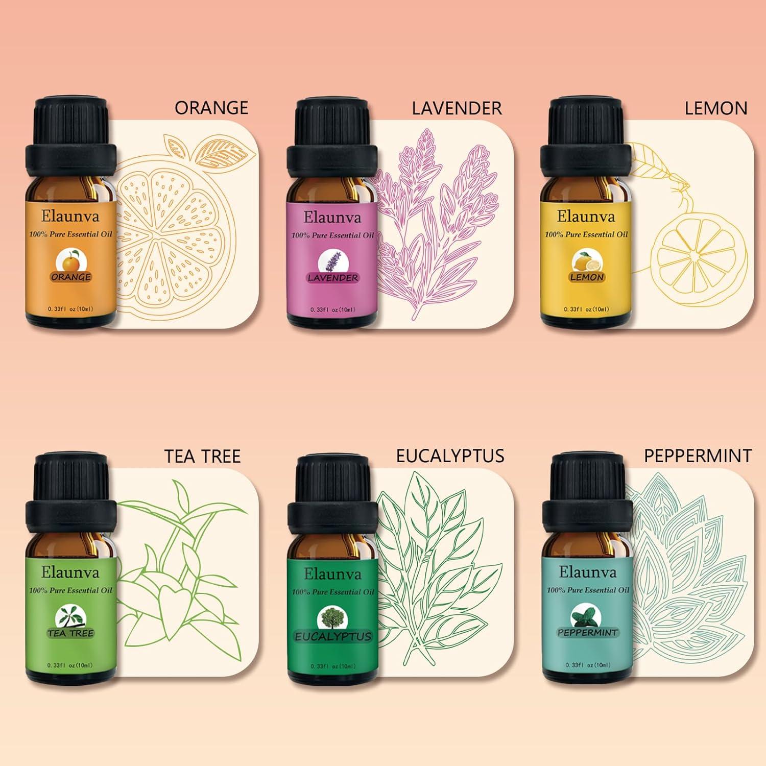 Juego de Aceites Esenciales Elaunva 100% Puro 6x10ml