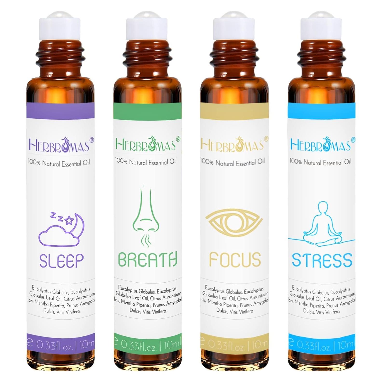 Set de Aceites Esenciales Herbromas 4x9.8ml Roll On Aromaterapia