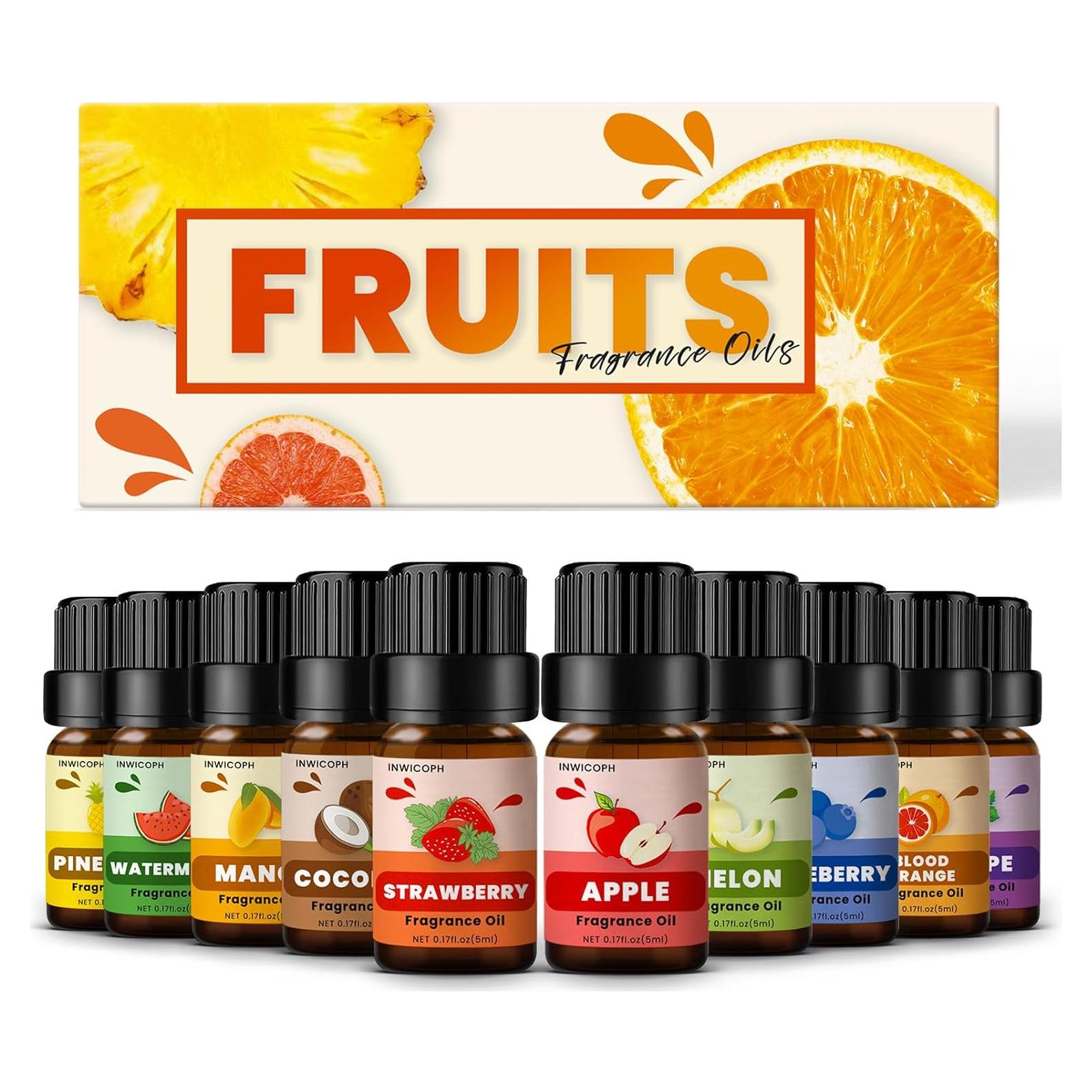 Set de Aceites de Fragancia Afrutada INWICOPH 10x5ml - Arándano, Fresa, Mango, Naranja Sangre