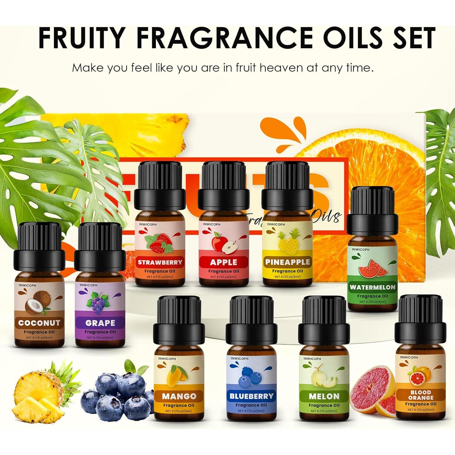 Set de Aceites de Fragancia Afrutada INWICOPH 10x5ml - Arándano, Fresa, Mango, Naranja Sangre
