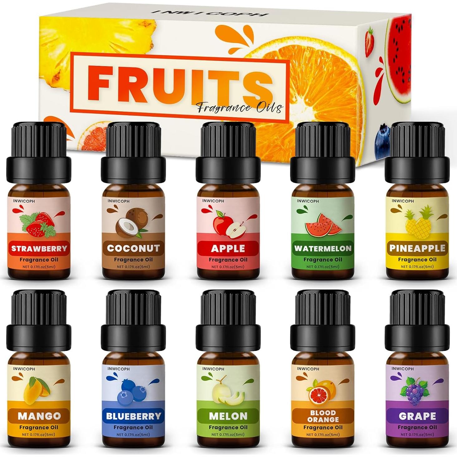 Set de Aceites de Fragancia Afrutada INWICOPH 10x5ml - Arándano, Fresa, Mango, Naranja Sangre