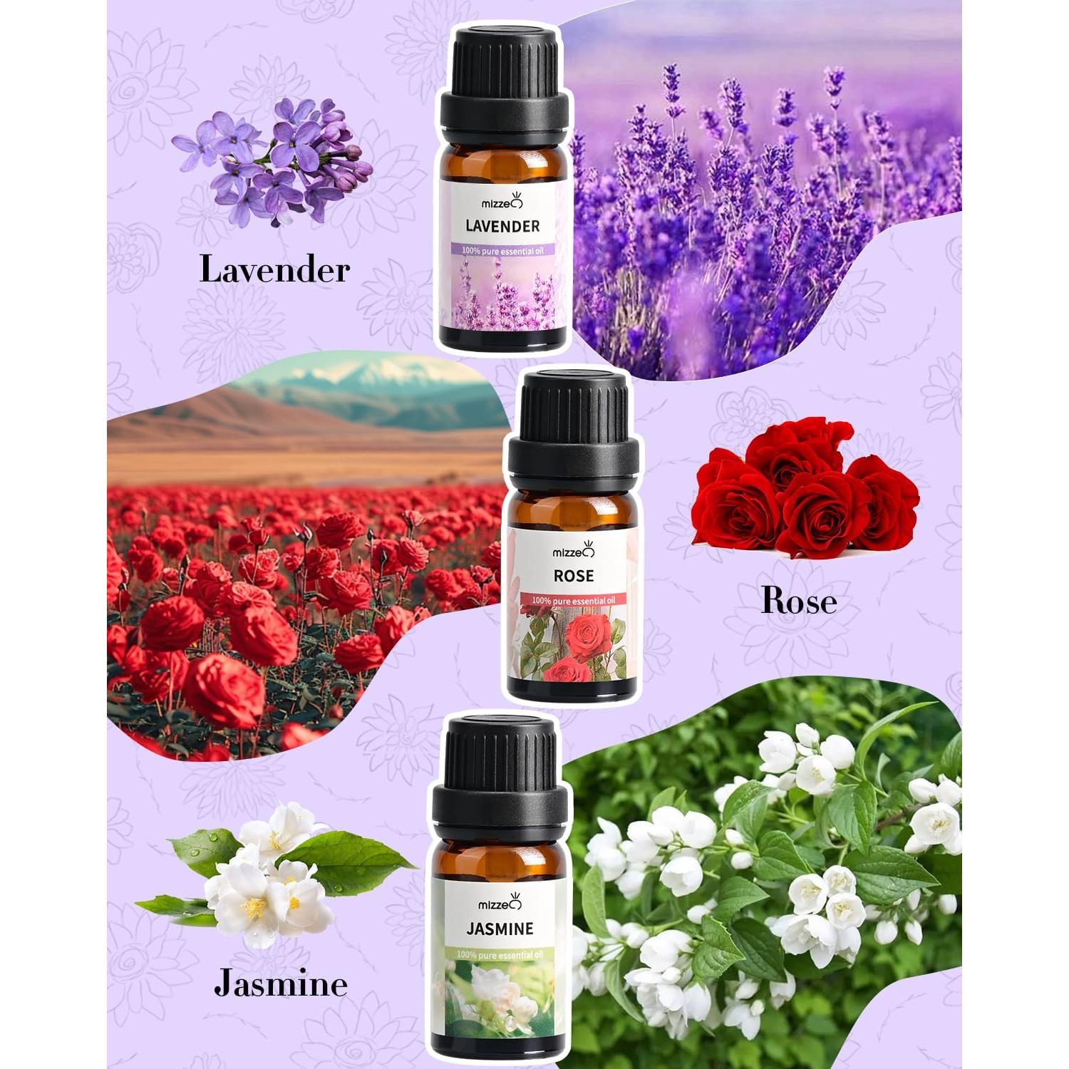 Juego de Aceites Esenciales Florales Mizzeo 3x10ml - Lavanda, Rosa, Jazmín