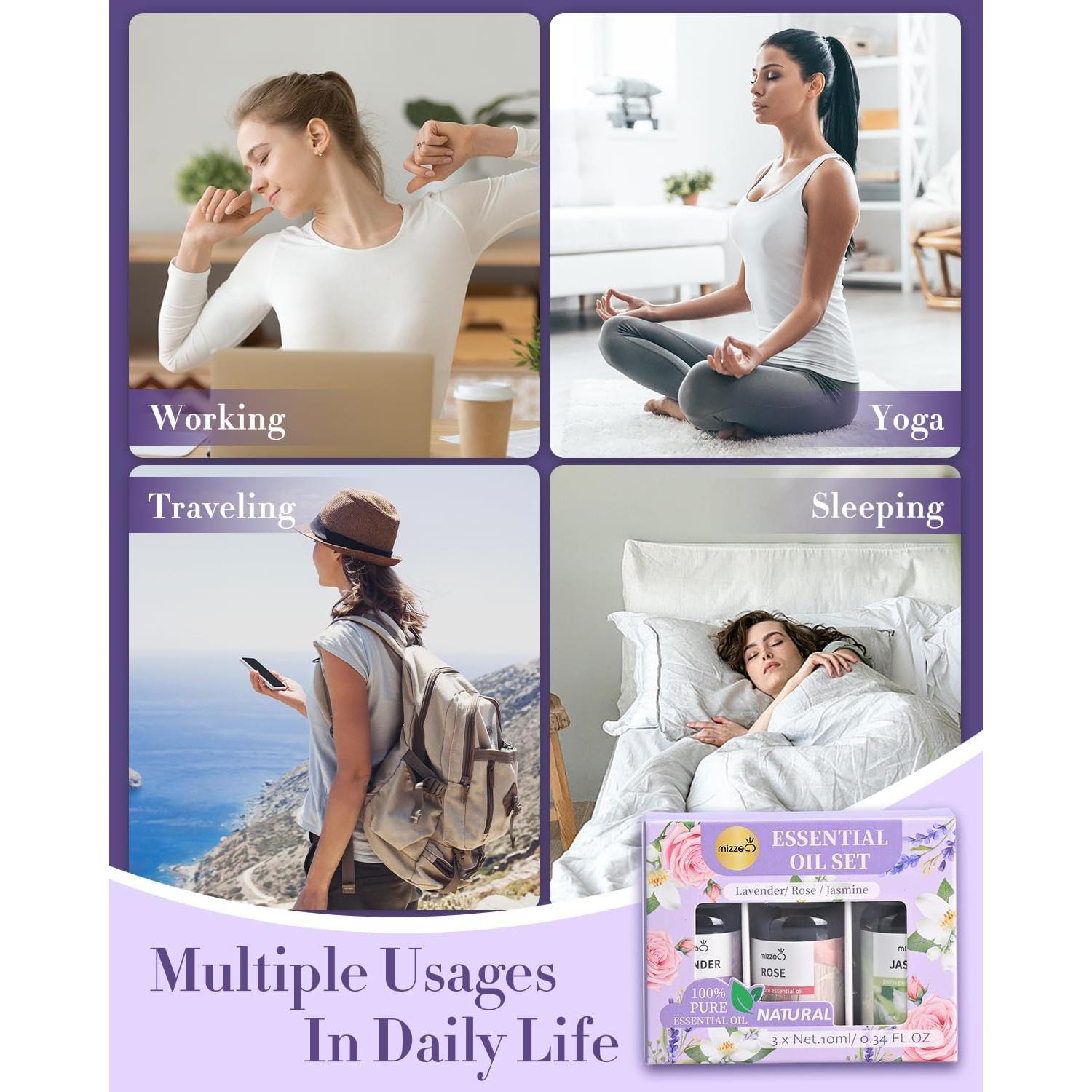 Juego de Aceites Esenciales Florales Mizzeo 3x10ml - Lavanda, Rosa, Jazmín